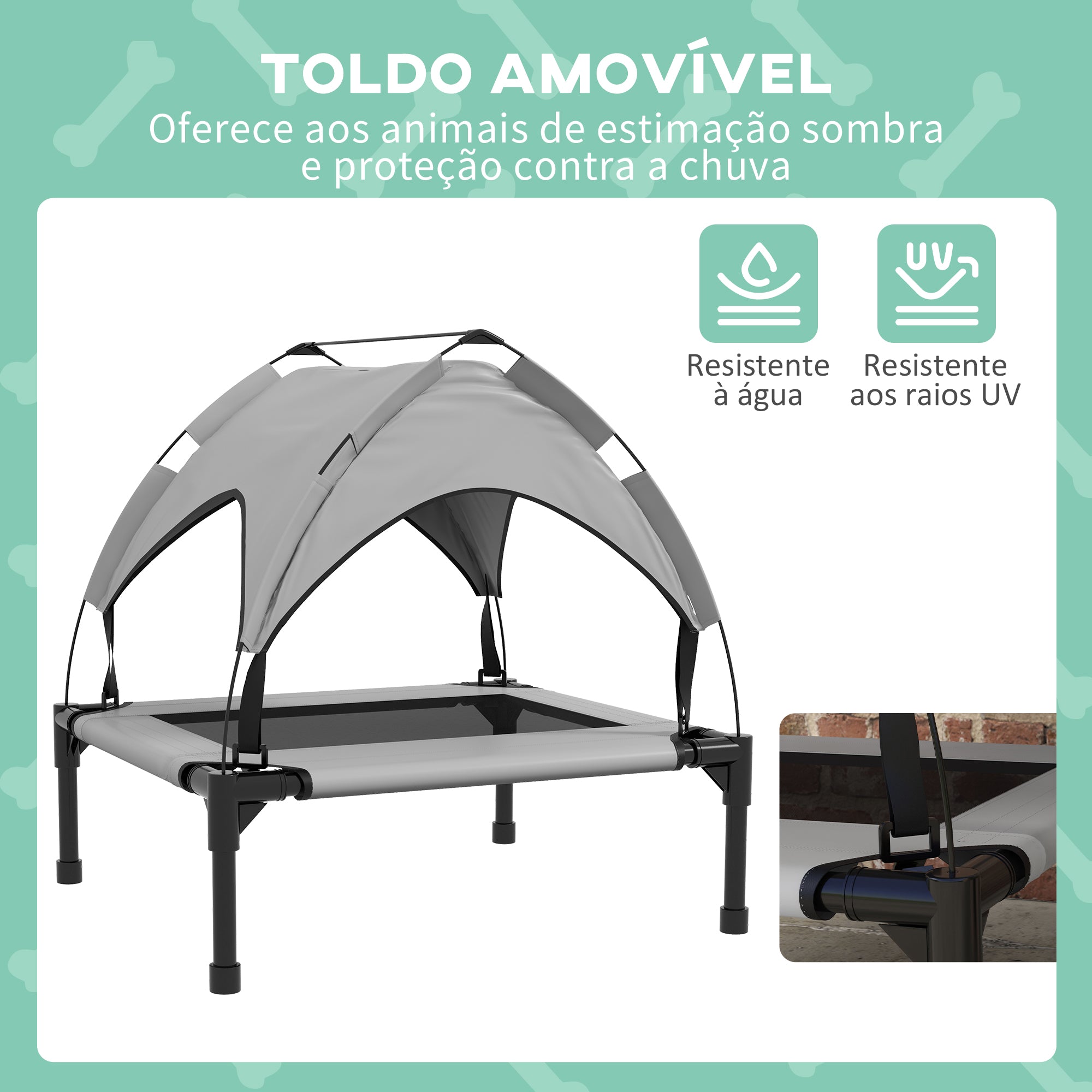 Cama Elevada para Cães Médios 76x61x69,5 cm - Cinza Claro