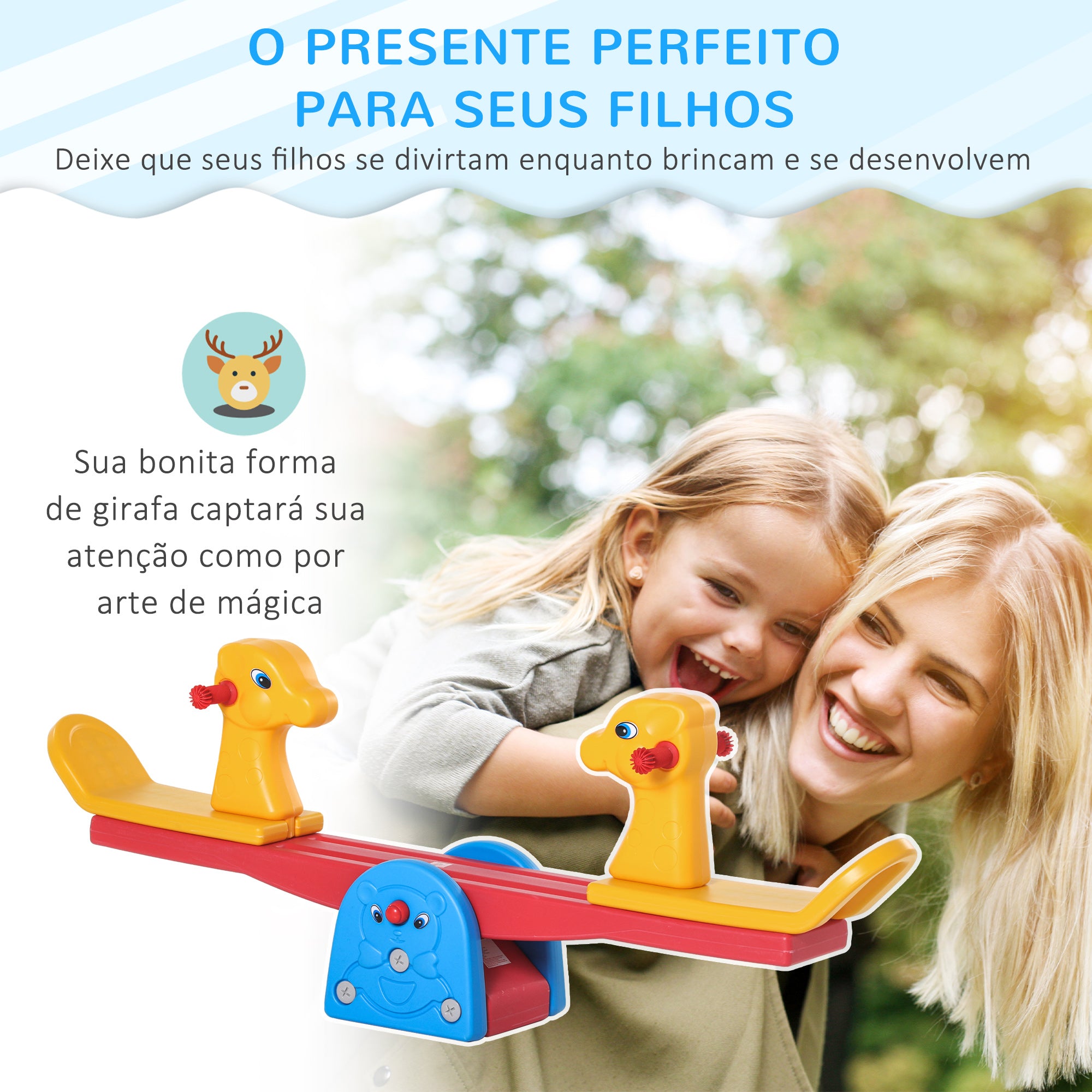 Baloiço Infantil em Forma de Girafa Multicor 150x32x60cm