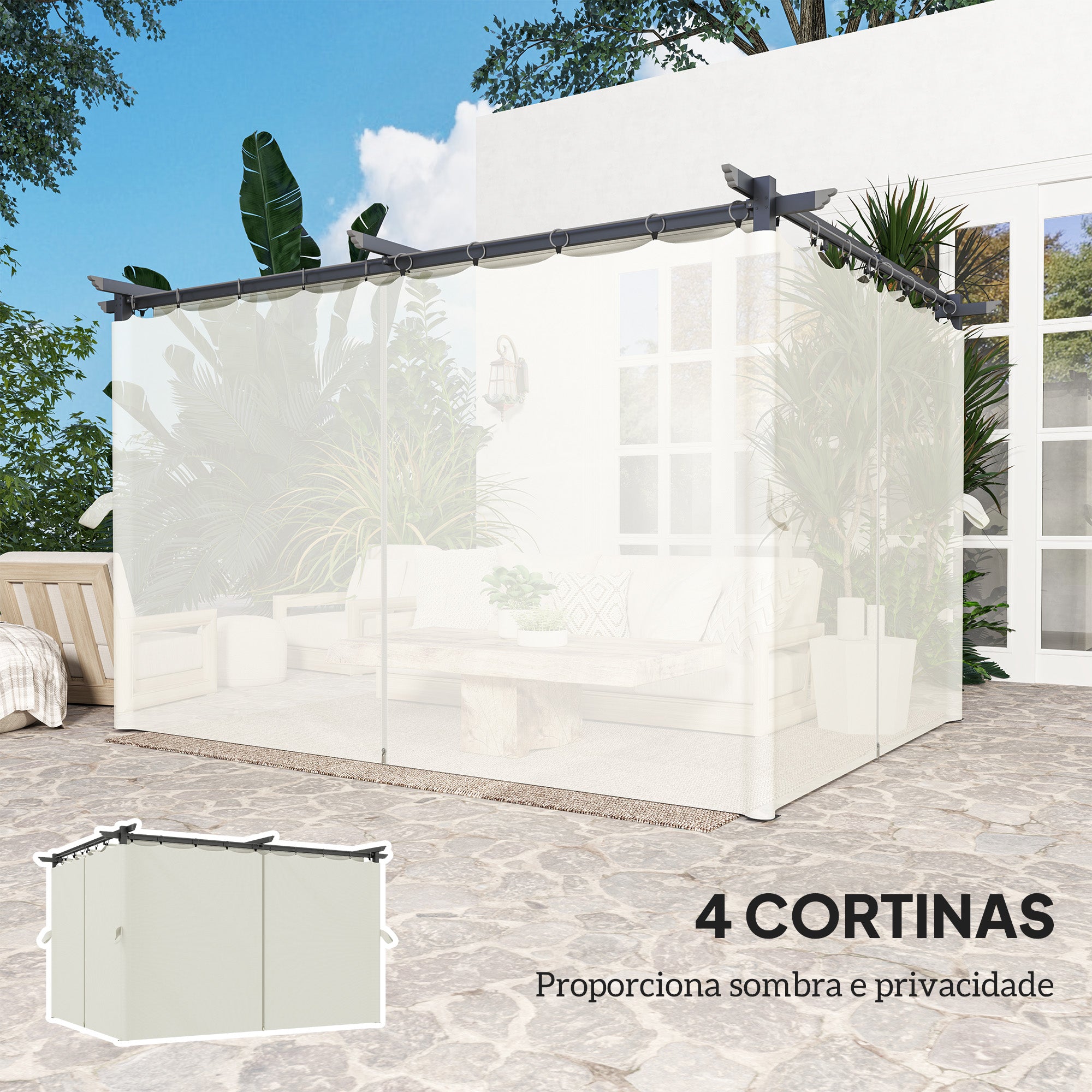 Pérgola Retrátil Creme Branco 390x300x222 cm