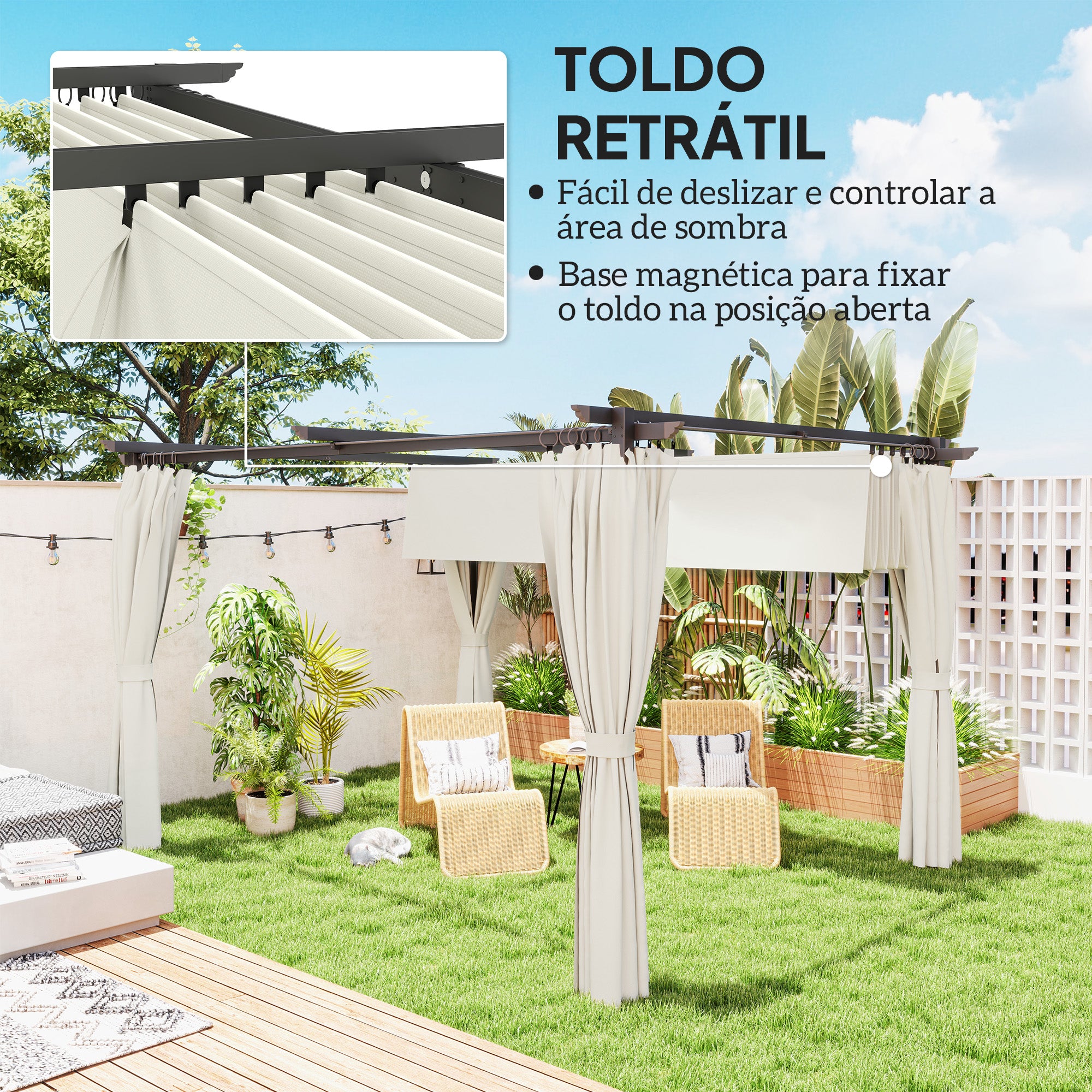 Pérgola Retrátil Creme Branco 390x300x222 cm