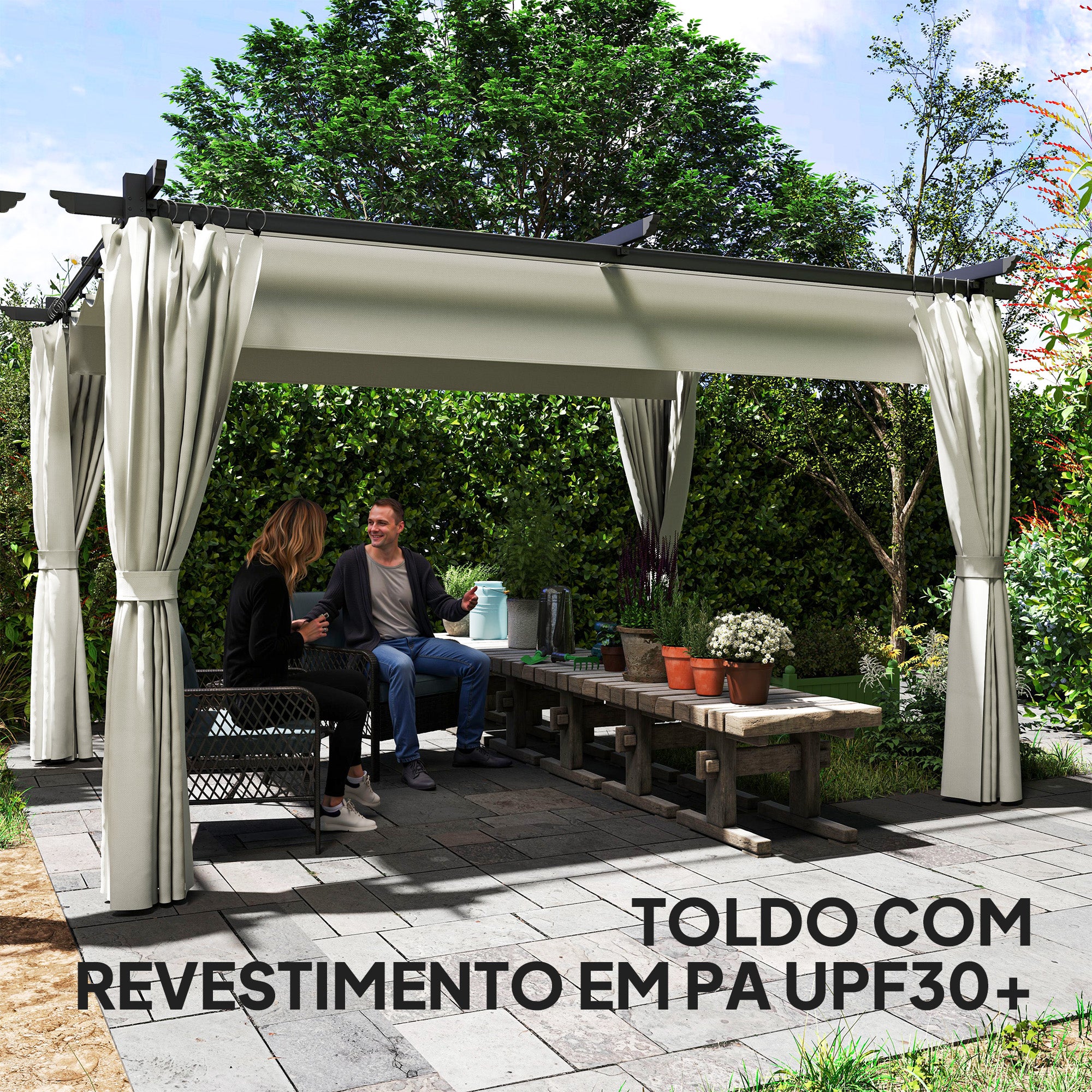 Pérgola Retrátil Creme Branco 390x300x222 cm