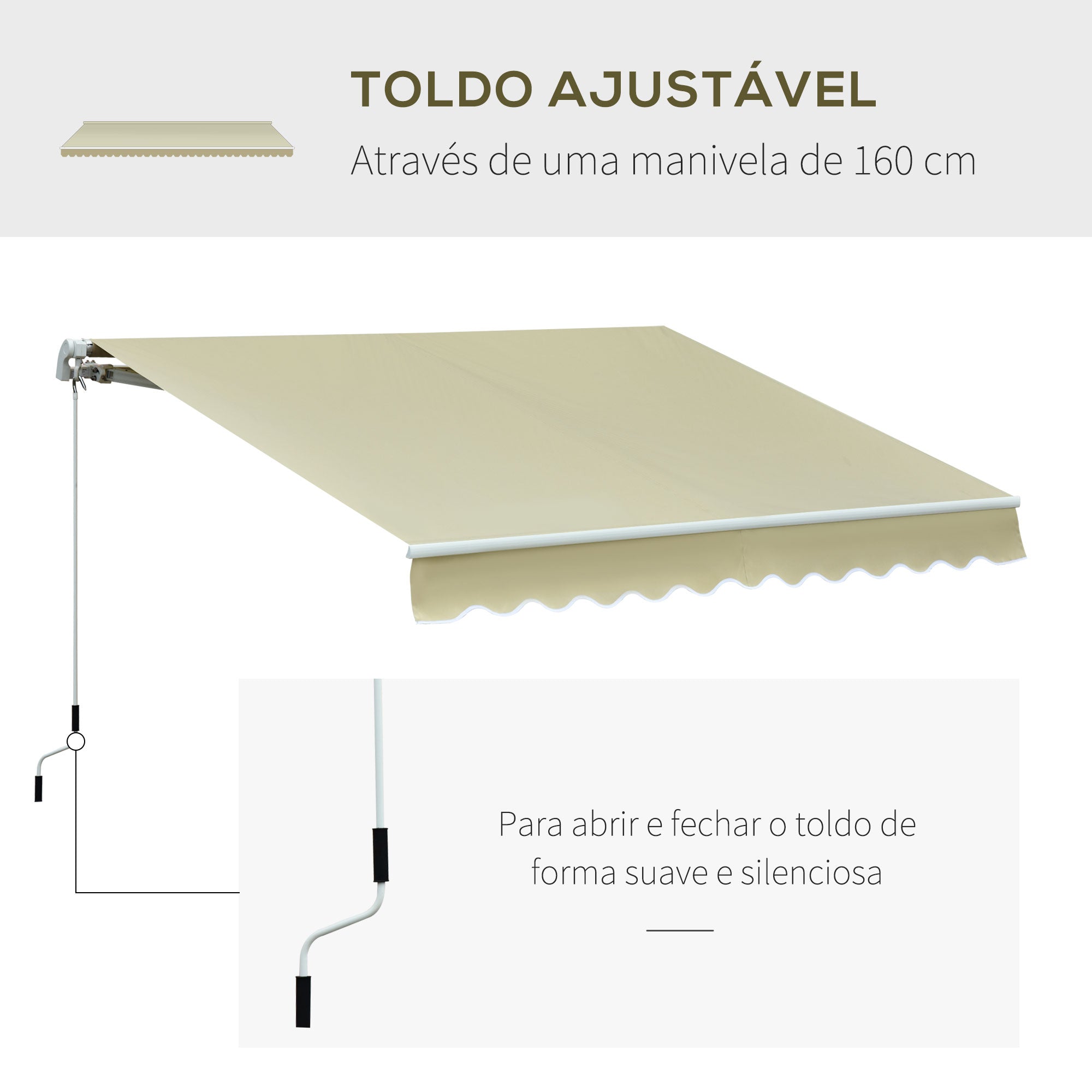 Toldo Manual Dobrável de Alumínio Bege 295x250 cm