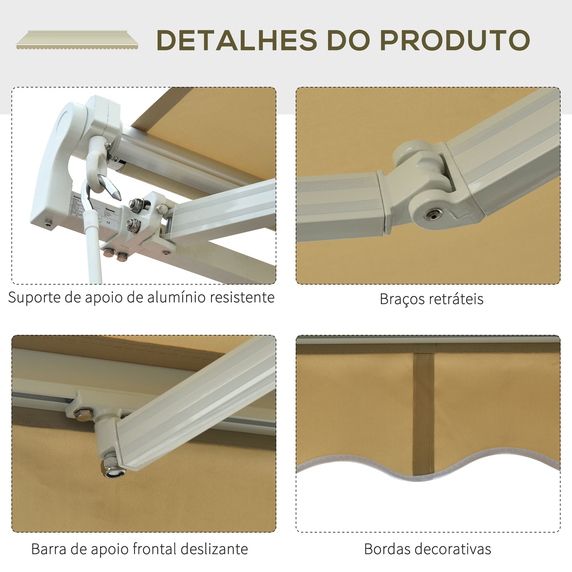 Toldo Manual Dobrável de Alumínio Bege 295x250 cm