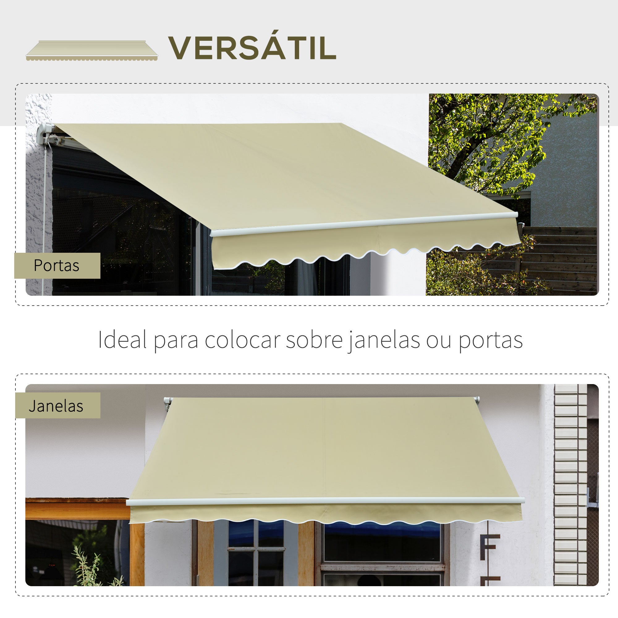Toldo Manual Dobrável de Alumínio Bege 295x250 cm