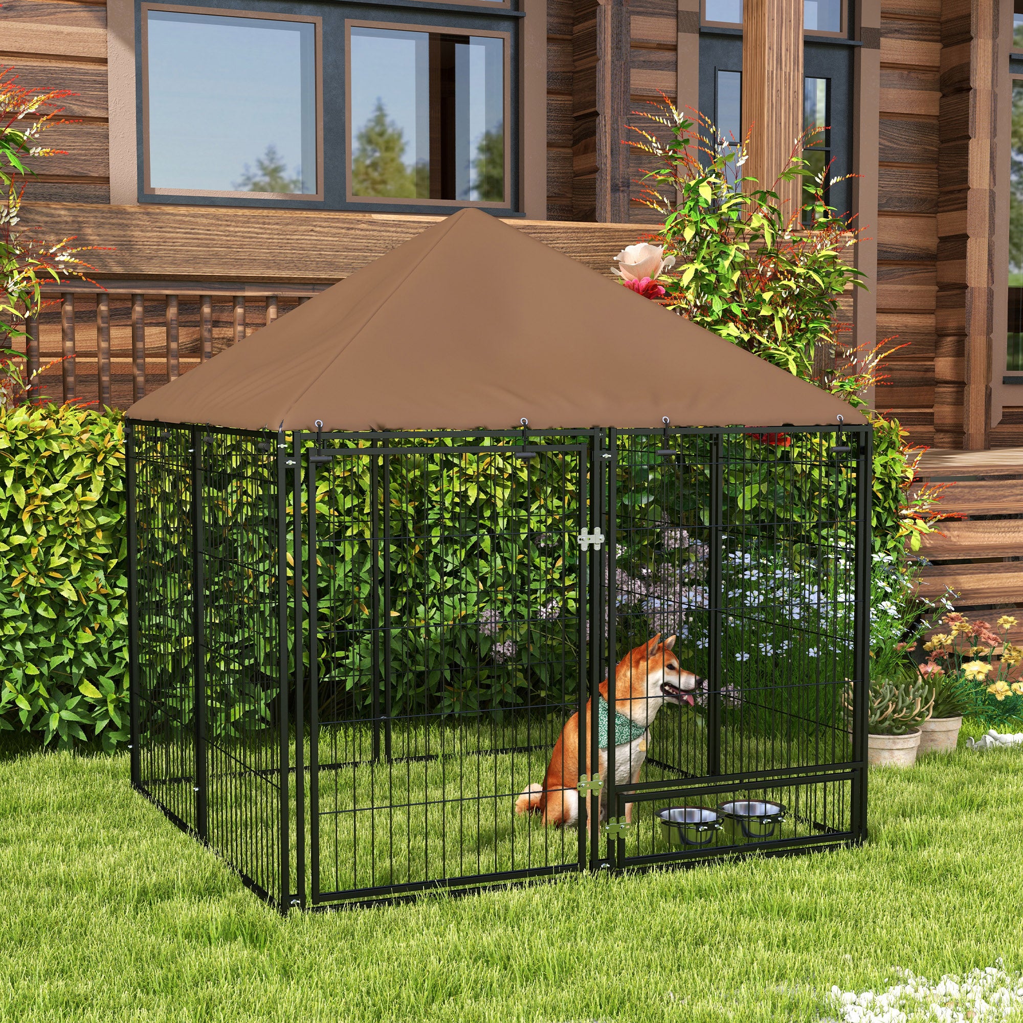 Parque para Cães com Toldo 141x141x151 cm - Preto
