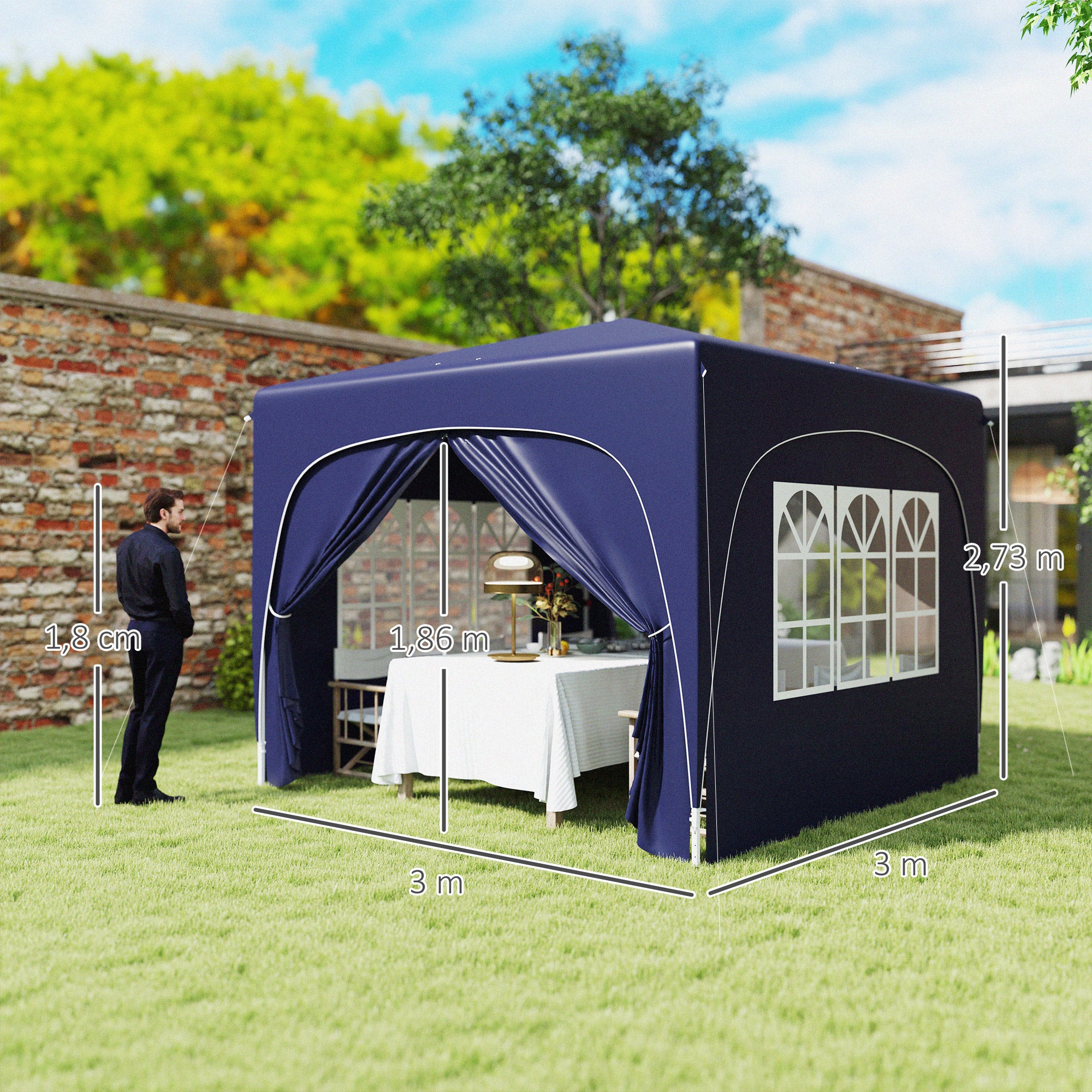 Tenda Dobrável 3x3m Azul - Outsunny - Altura Ajustável