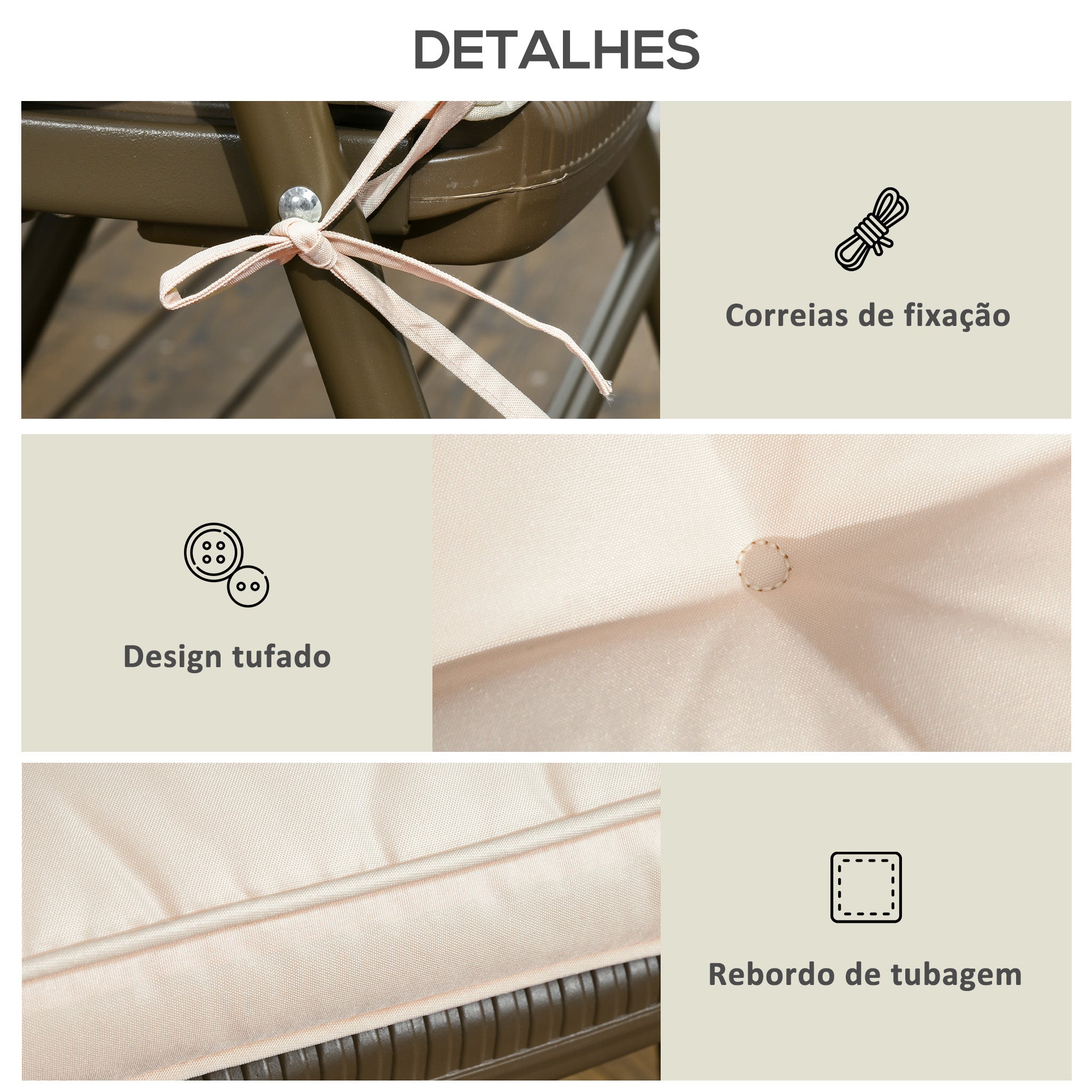 Conjunto de Almofadas para Cadeiras de Jantar 42x42x5 cm - Cor Creme Branco