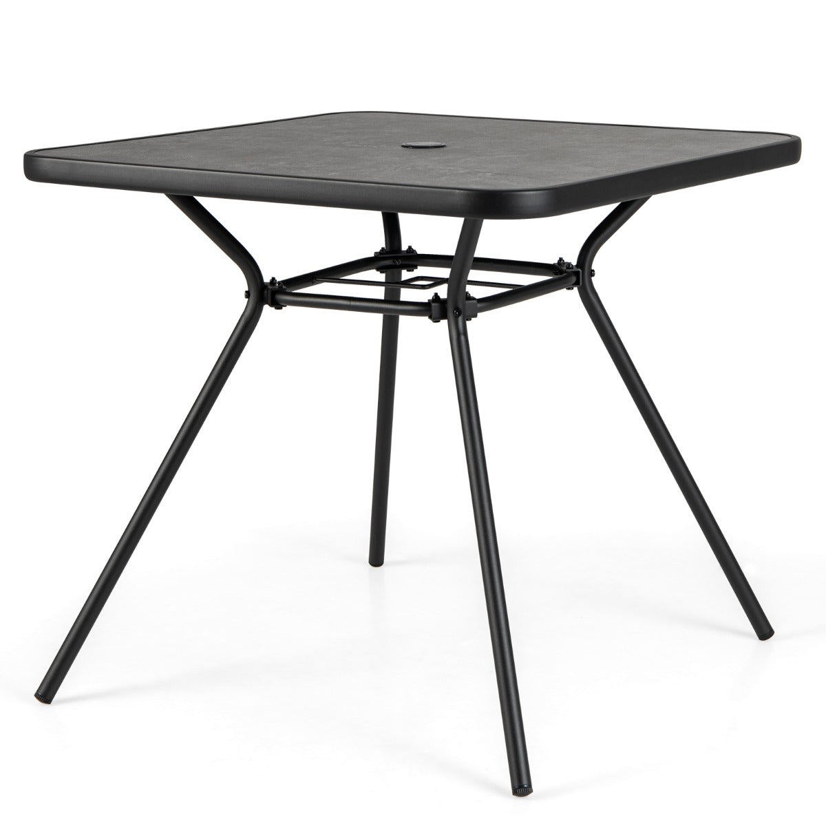 Mesa de Jantar de Jardim com Furo para Guarda-Sol de 4 cm e Tampo em DPC para Exterior Piscina Preto