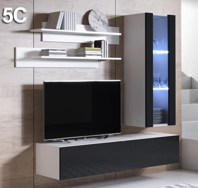 Conjunto de móveis Leiko 5C branco e preto (1,6m)