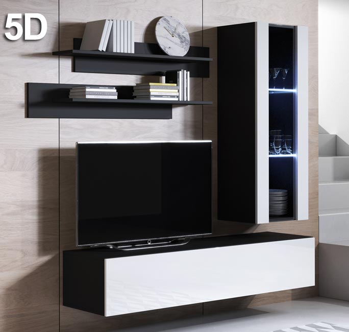Conjunto de móveis Leiko 5D preto e branco (1,6m)