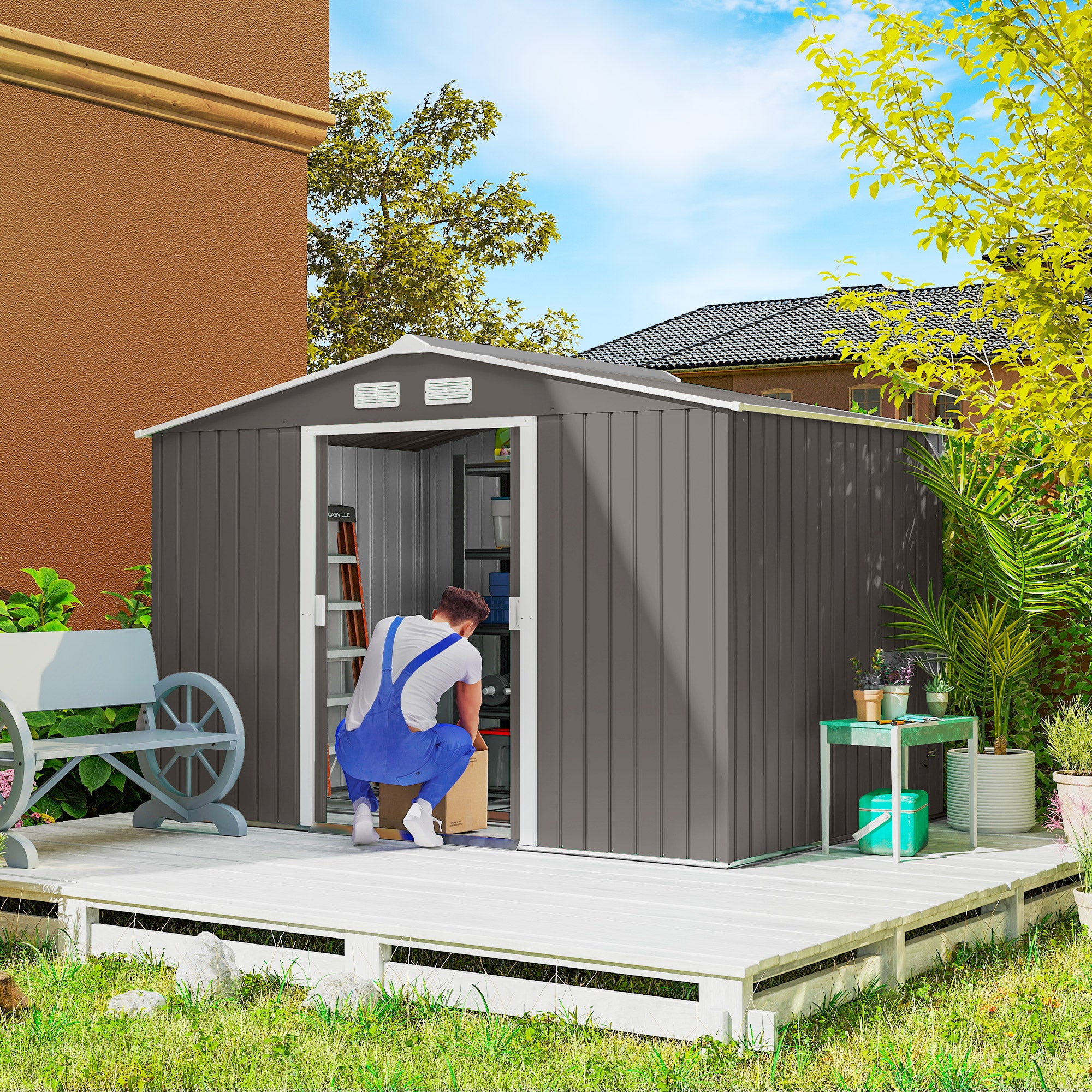 Abrigo de Jardim Exterior 277x195x192cm Cinzento