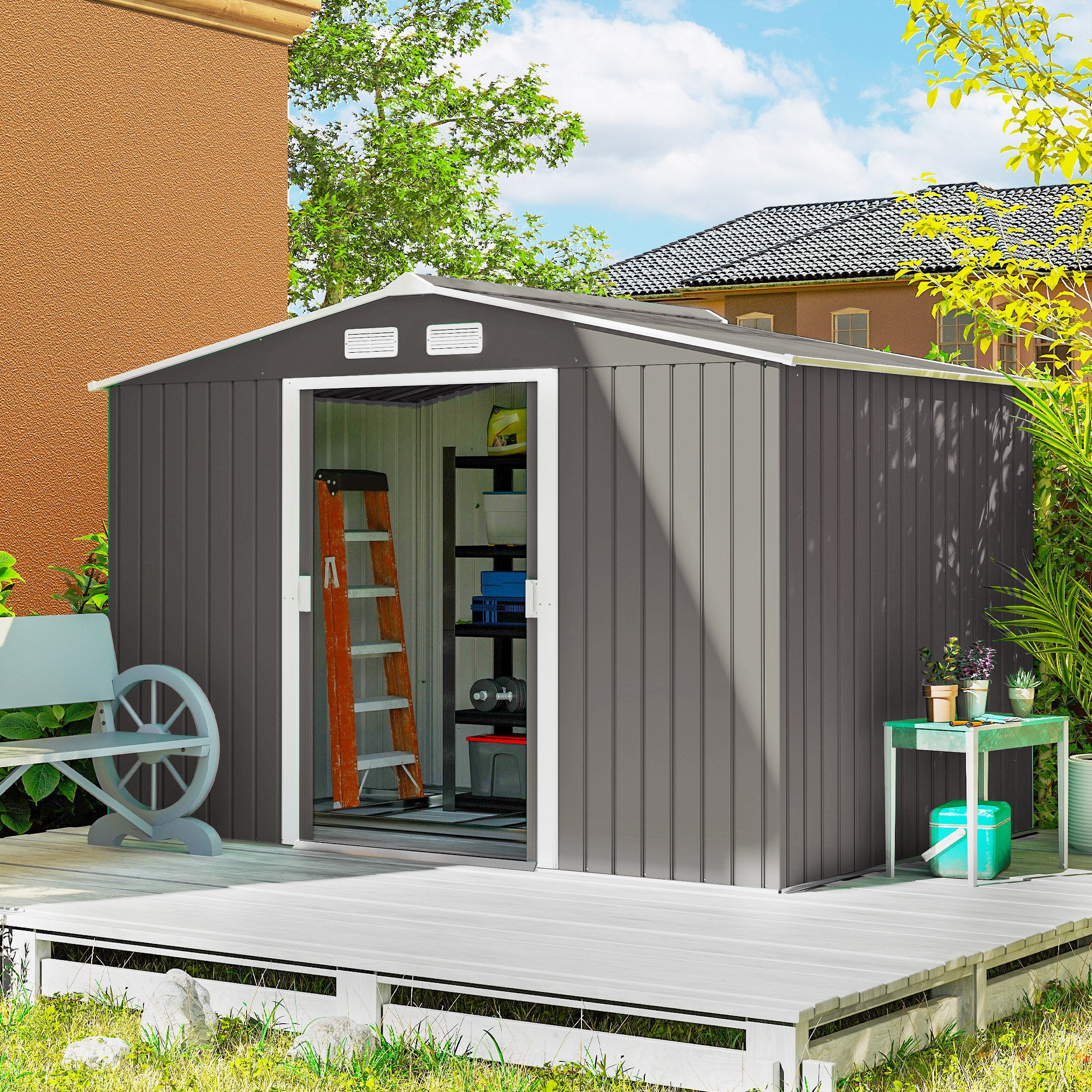 Abrigo de Jardim Exterior 277x195x192cm Cinzento