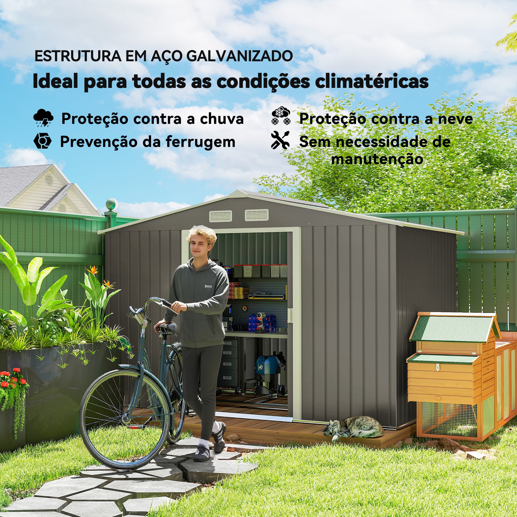 Abrigo de Jardim Exterior 277x195x192cm Cinzento
