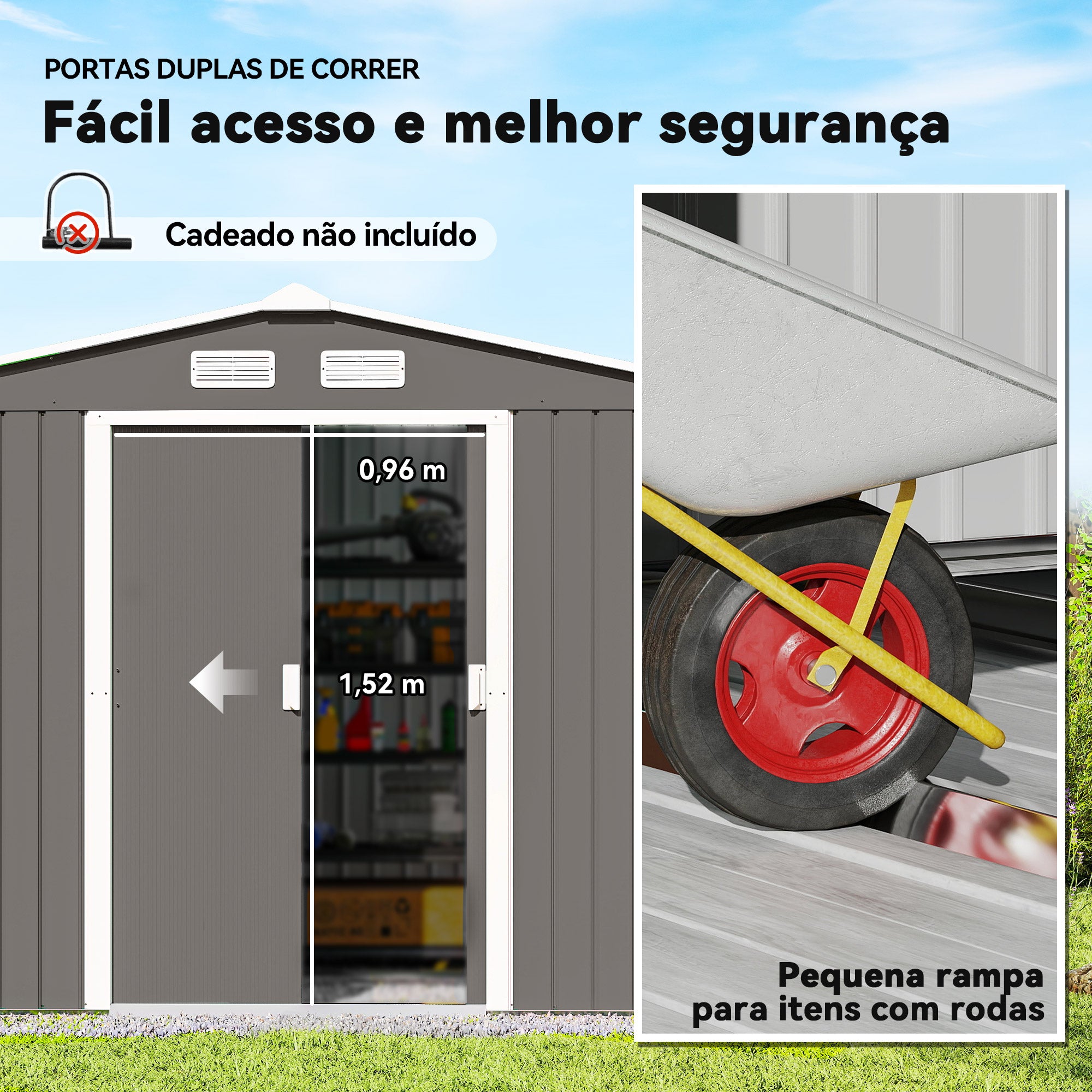 Abrigo de Jardim Exterior 277x195x192cm Cinzento