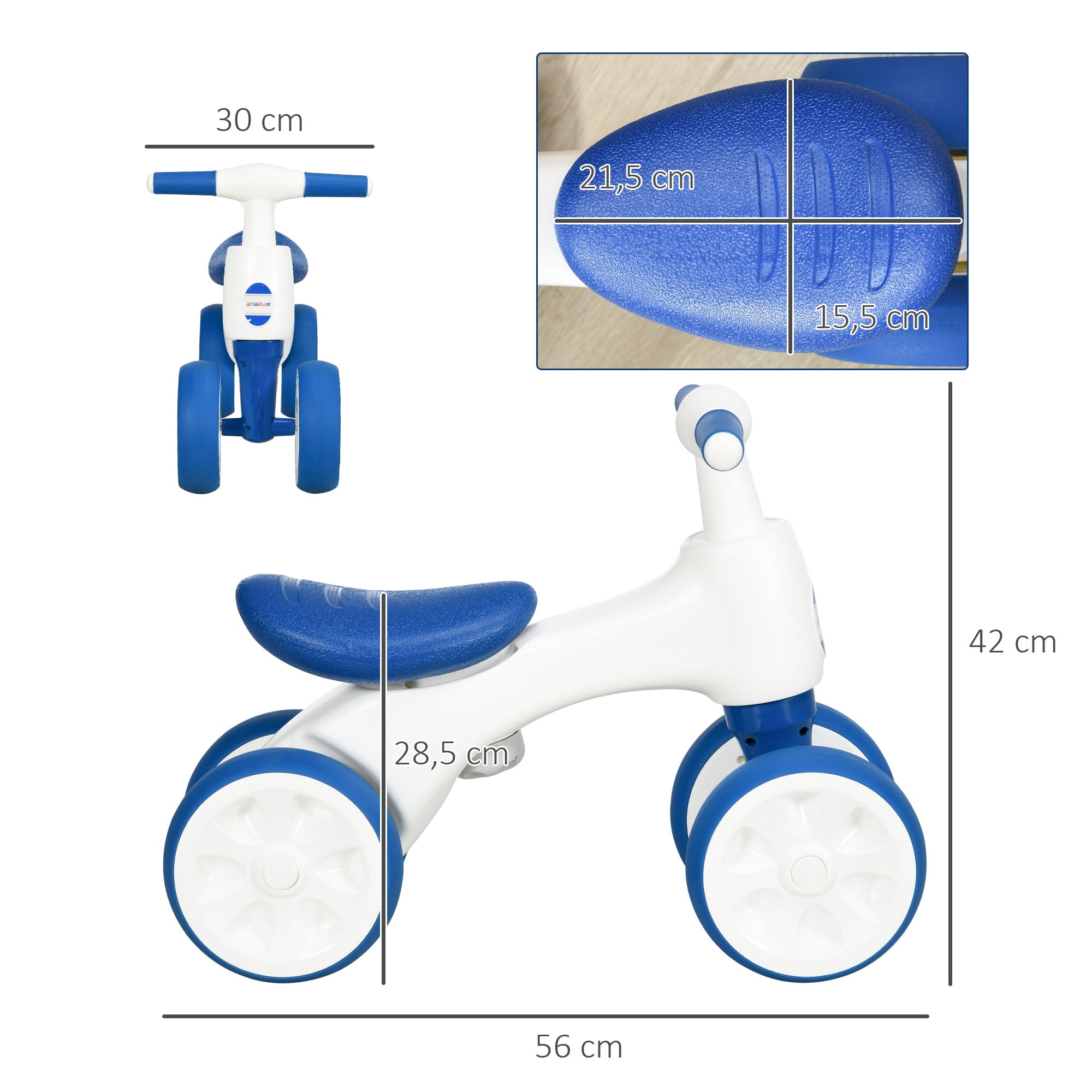 Bicicleta de Equilíbrio Azul para Crianças de 18-36 Meses - 56x30x42 cm