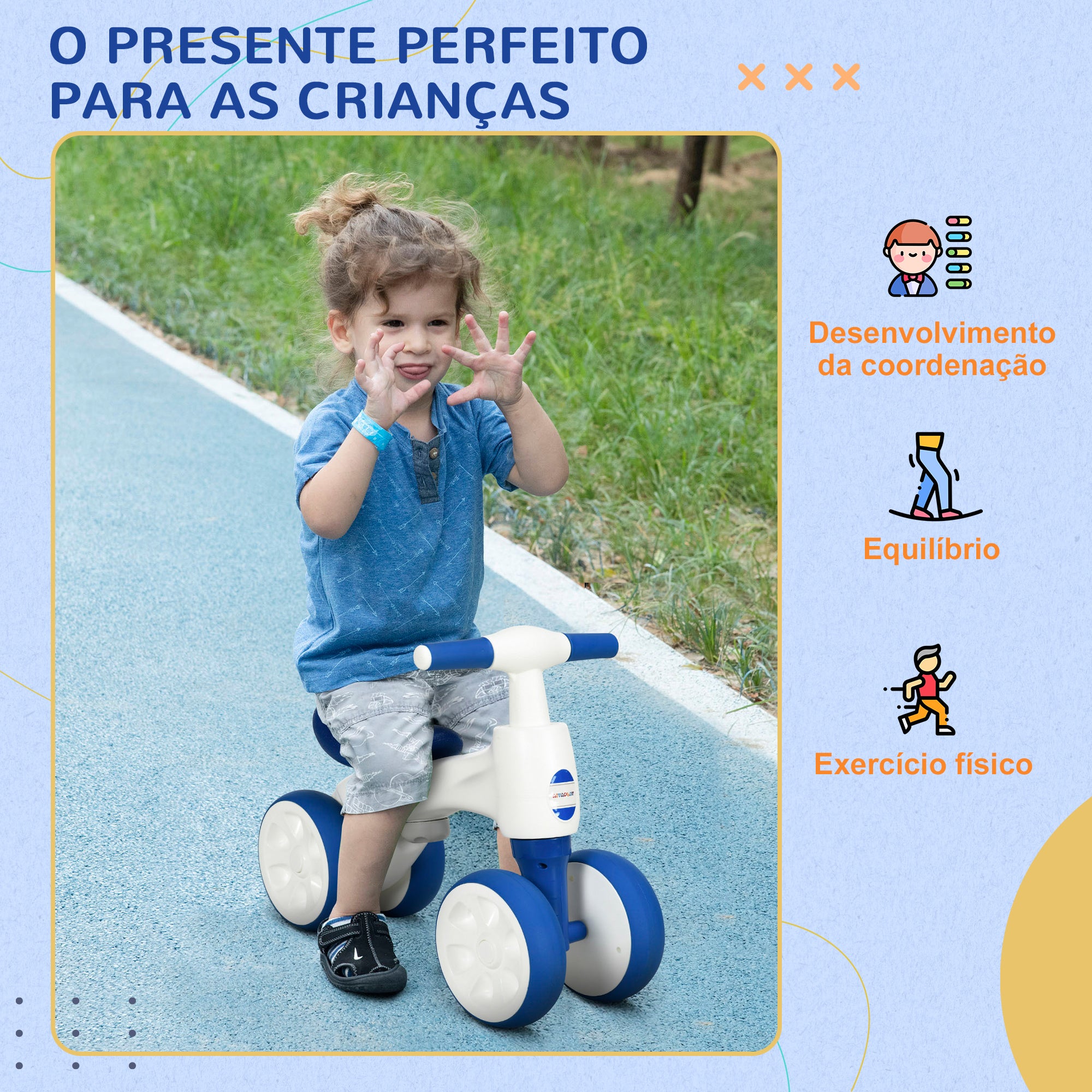 Bicicleta de Equilíbrio Azul para Crianças de 18-36 Meses - 56x30x42 cm