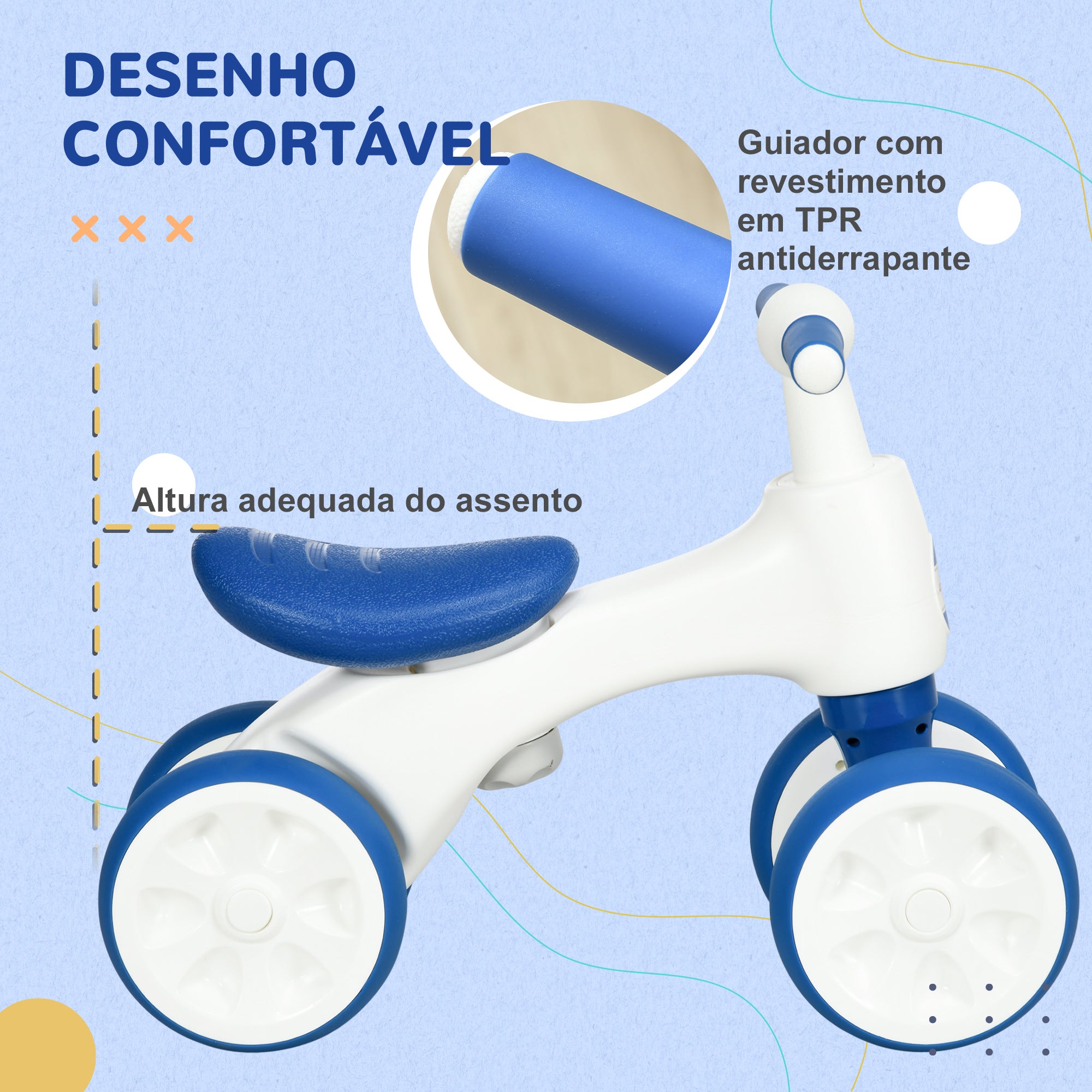 Bicicleta de Equilíbrio Azul para Crianças de 18-36 Meses - 56x30x42 cm