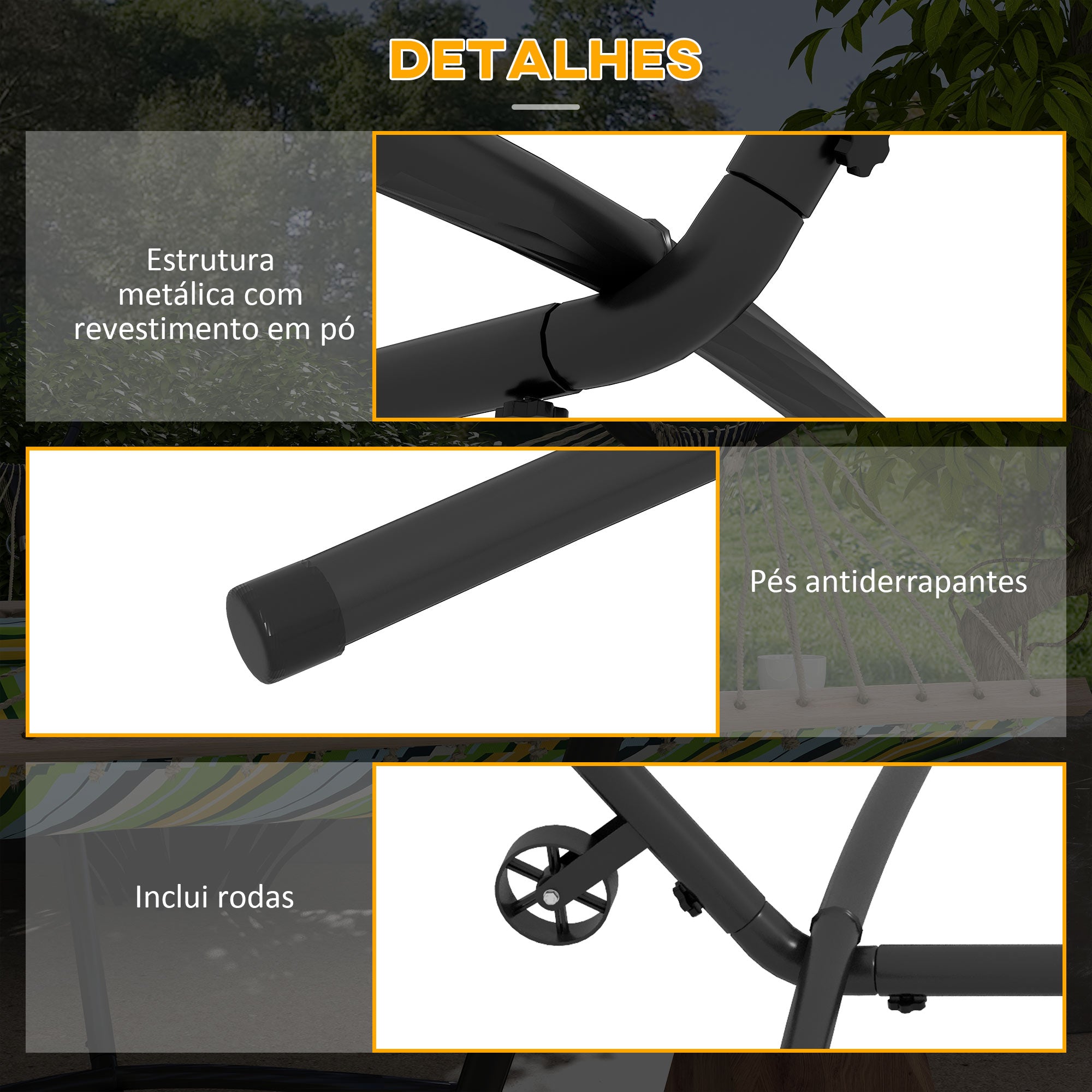 Suporte para Cama Rede Estrutura em Aço 290x120x115 cm Preto