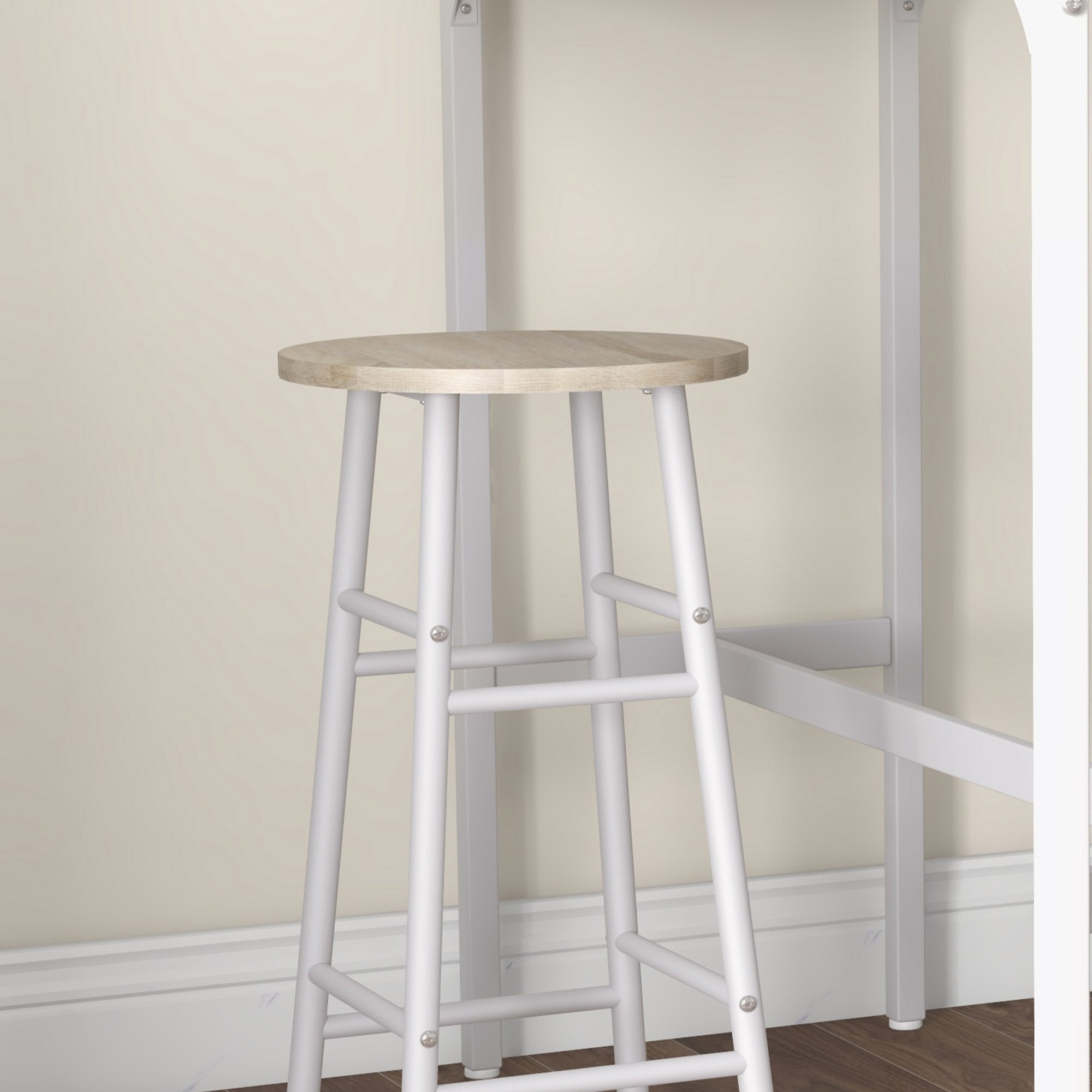 Conjunto de Mesa Alta de Bar com 2 Bancos 105x40x90 cm Branco e Madeira