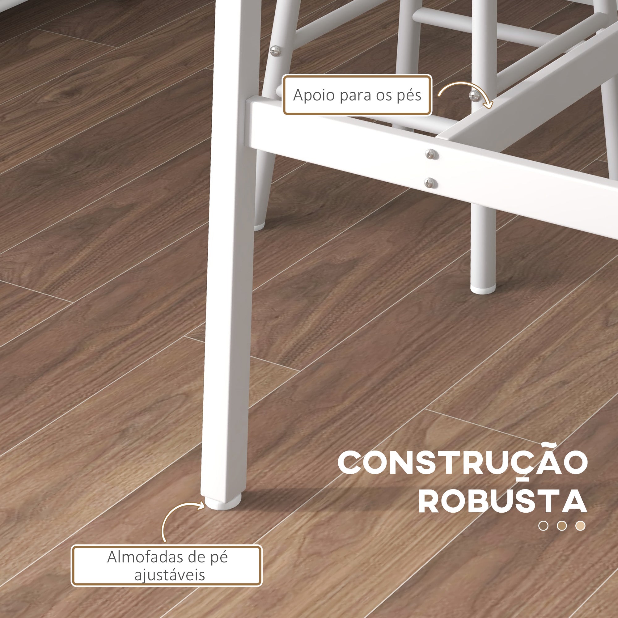 Conjunto de Mesa Alta de Bar com 2 Bancos 105x40x90 cm Branco e Madeira