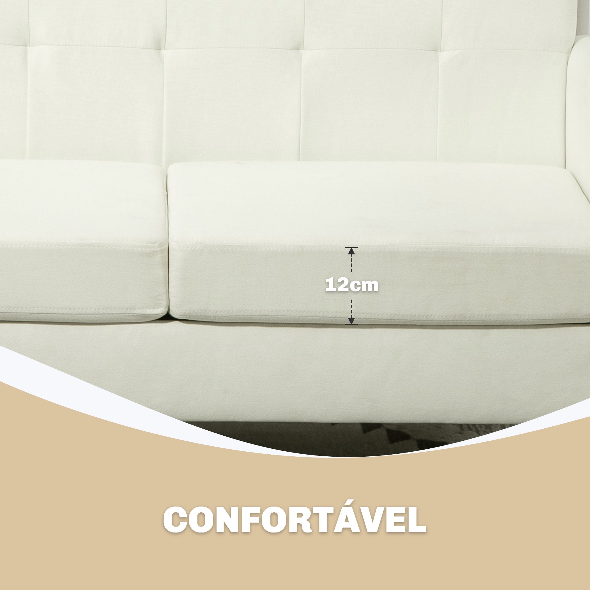 Sofá de 2 Lugares Creme Branco 138,5x70x75 cm