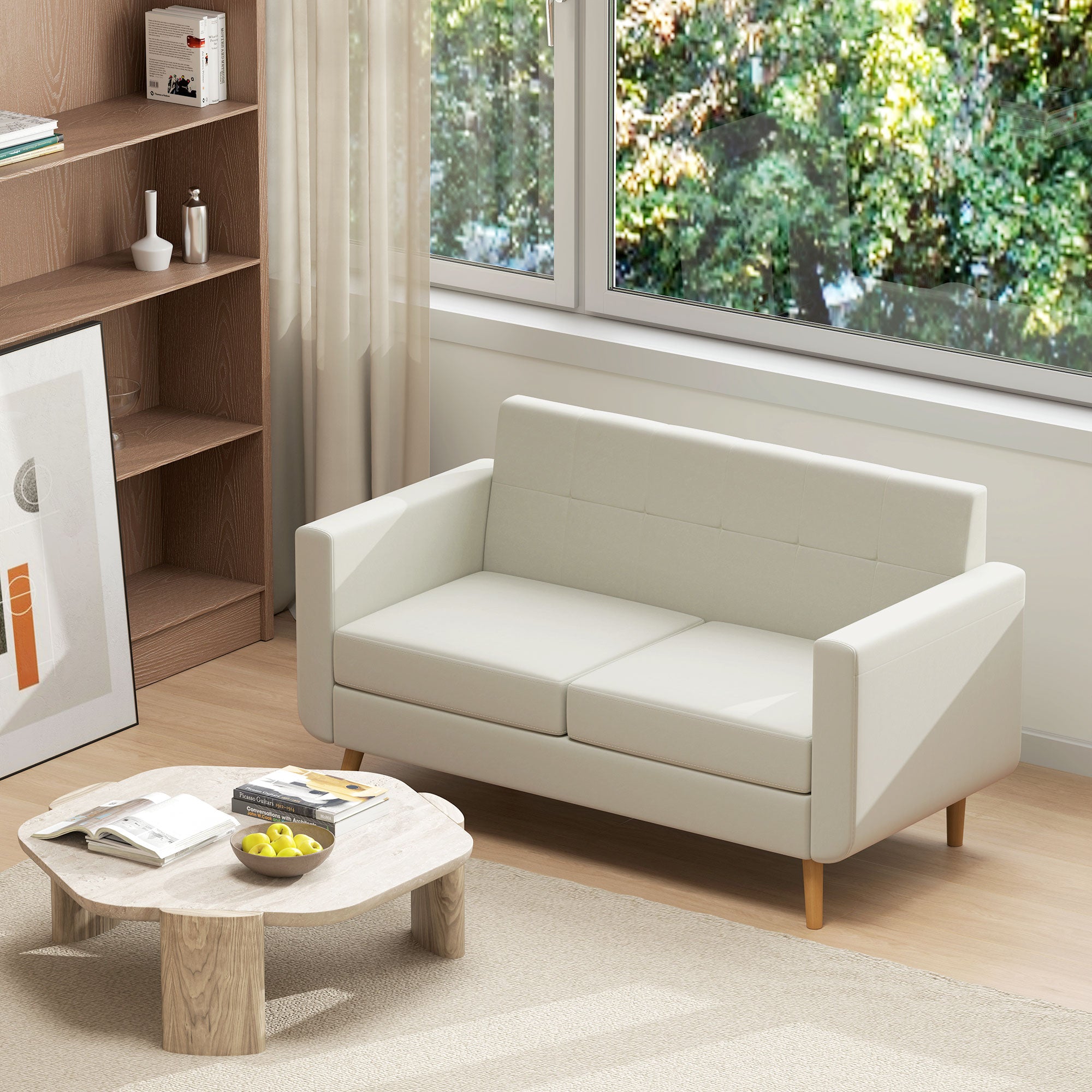 Sofá de 2 Lugares Creme Branco 138,5x70x75 cm