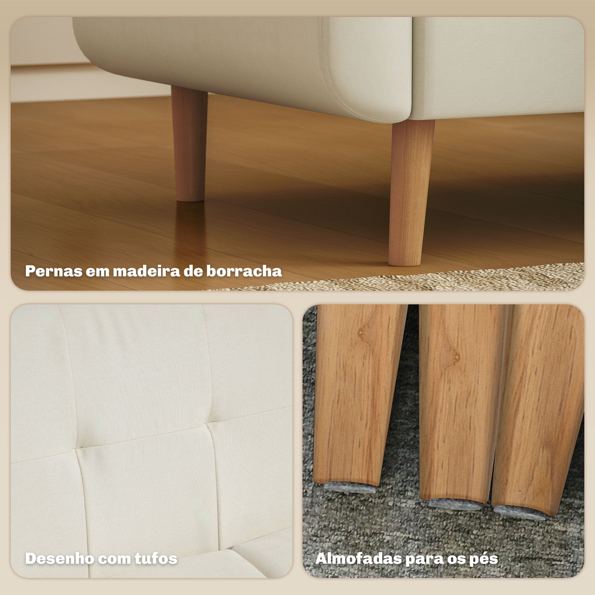 Sofá de 2 Lugares Creme Branco 138,5x70x75 cm