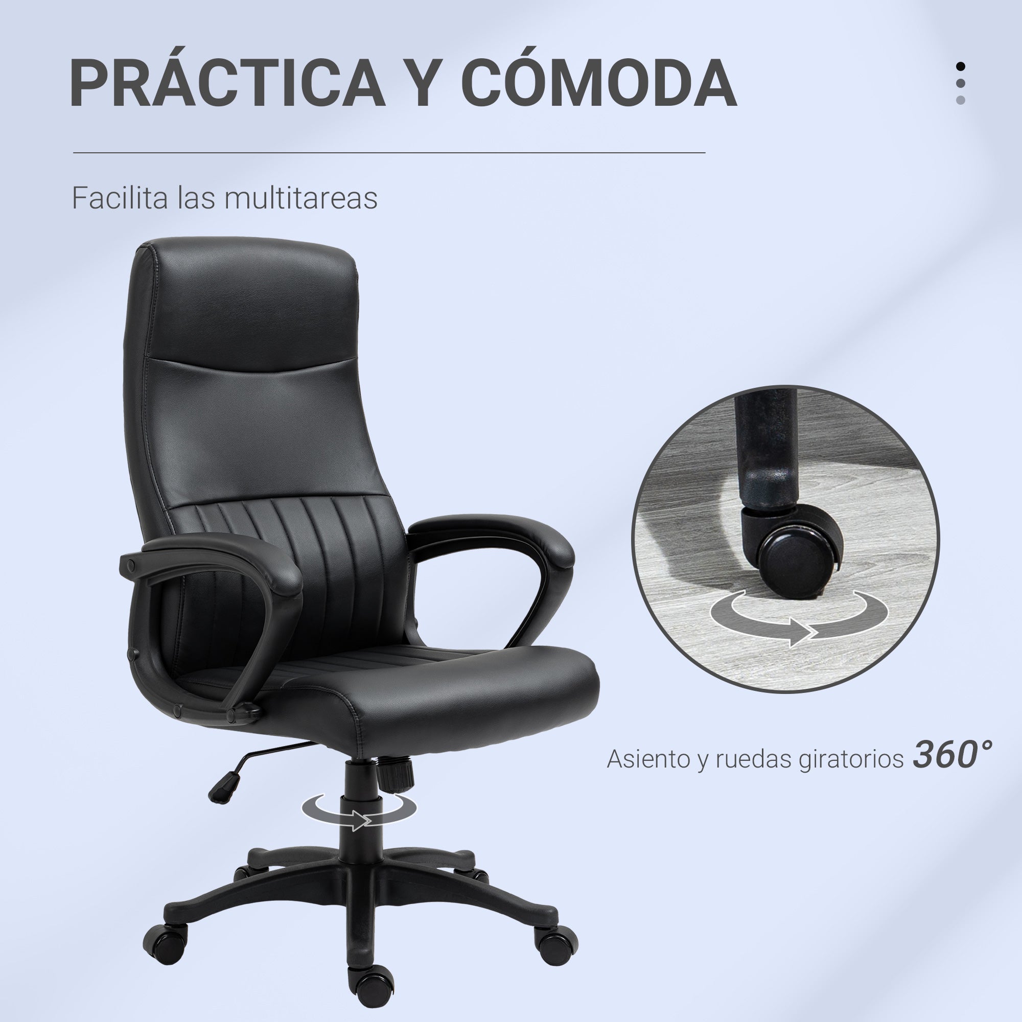 Cadeira de Escritório Ergonômica Pele Sintética Preta 61.5x66x123cm