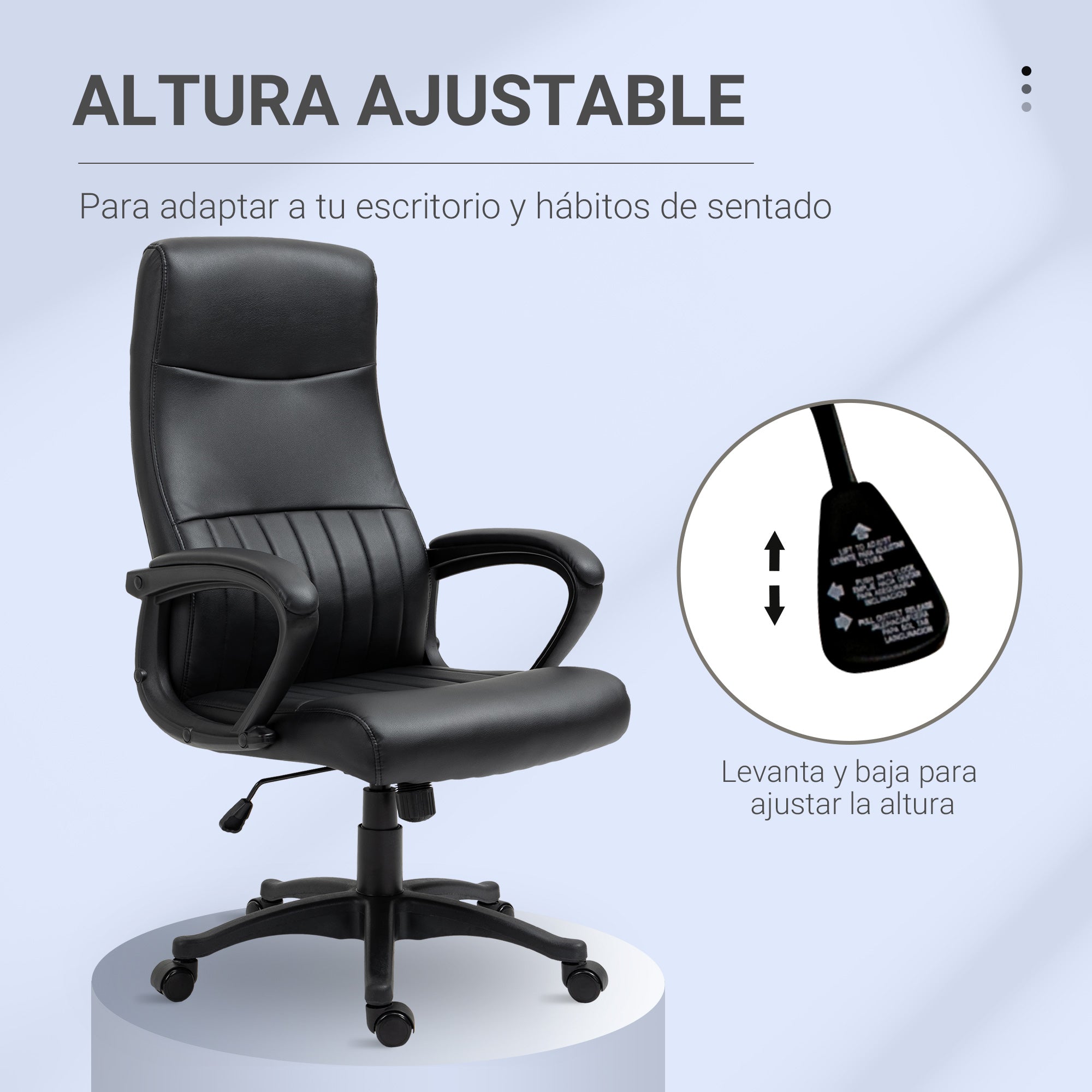 Cadeira de Escritório Ergonômica Pele Sintética Preta 61.5x66x123cm