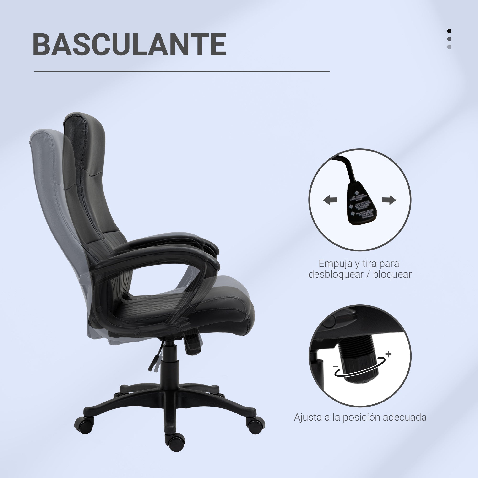 Cadeira de Escritório Ergonômica Pele Sintética Preta 61.5x66x123cm