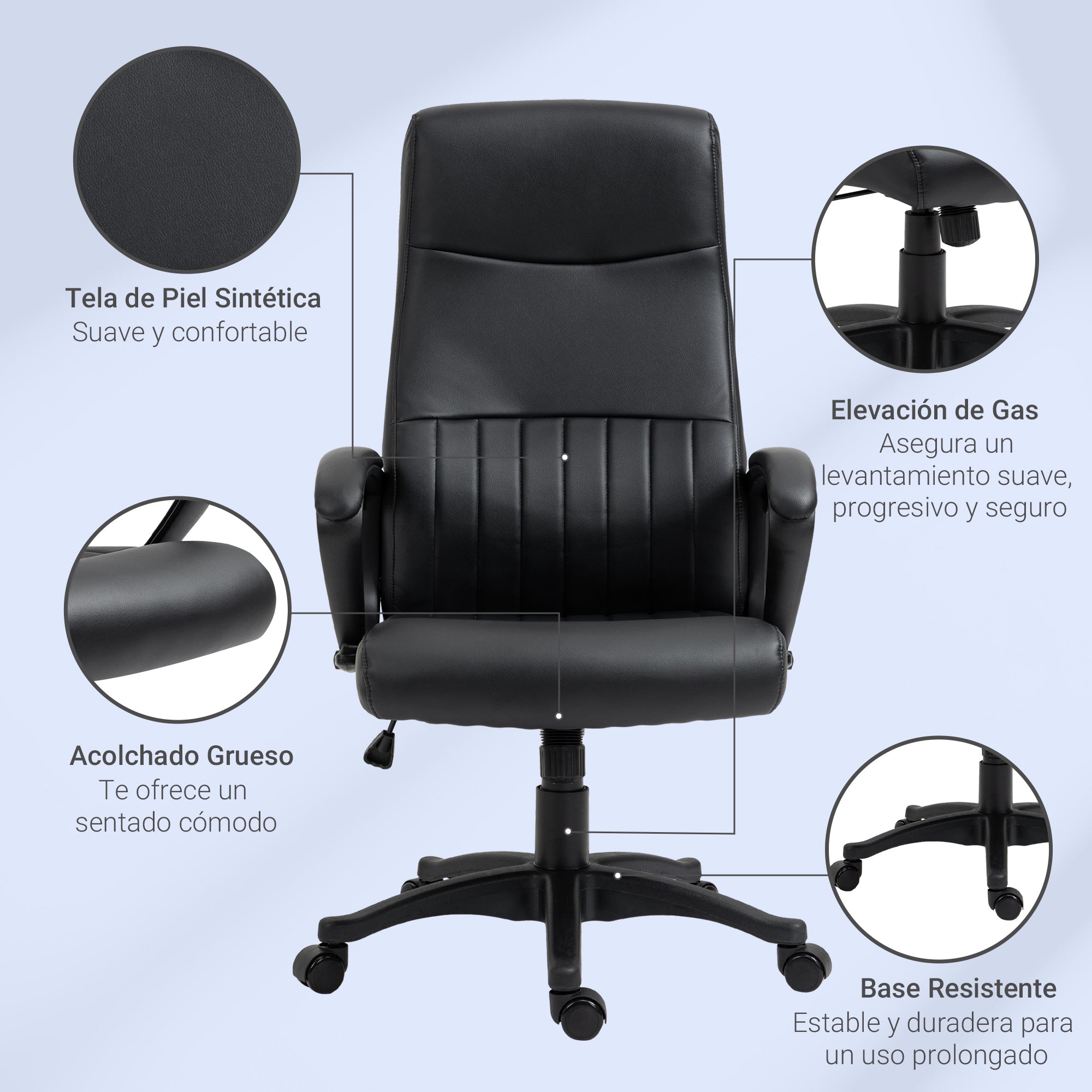 Cadeira de Escritório Ergonômica Pele Sintética Preta 61.5x66x123cm