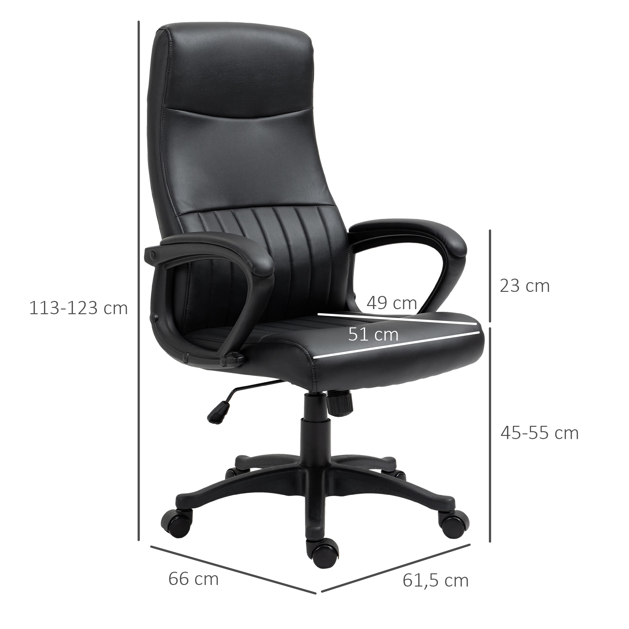 Cadeira de Escritório Ergonômica Pele Sintética Preta 61.5x66x123cm
