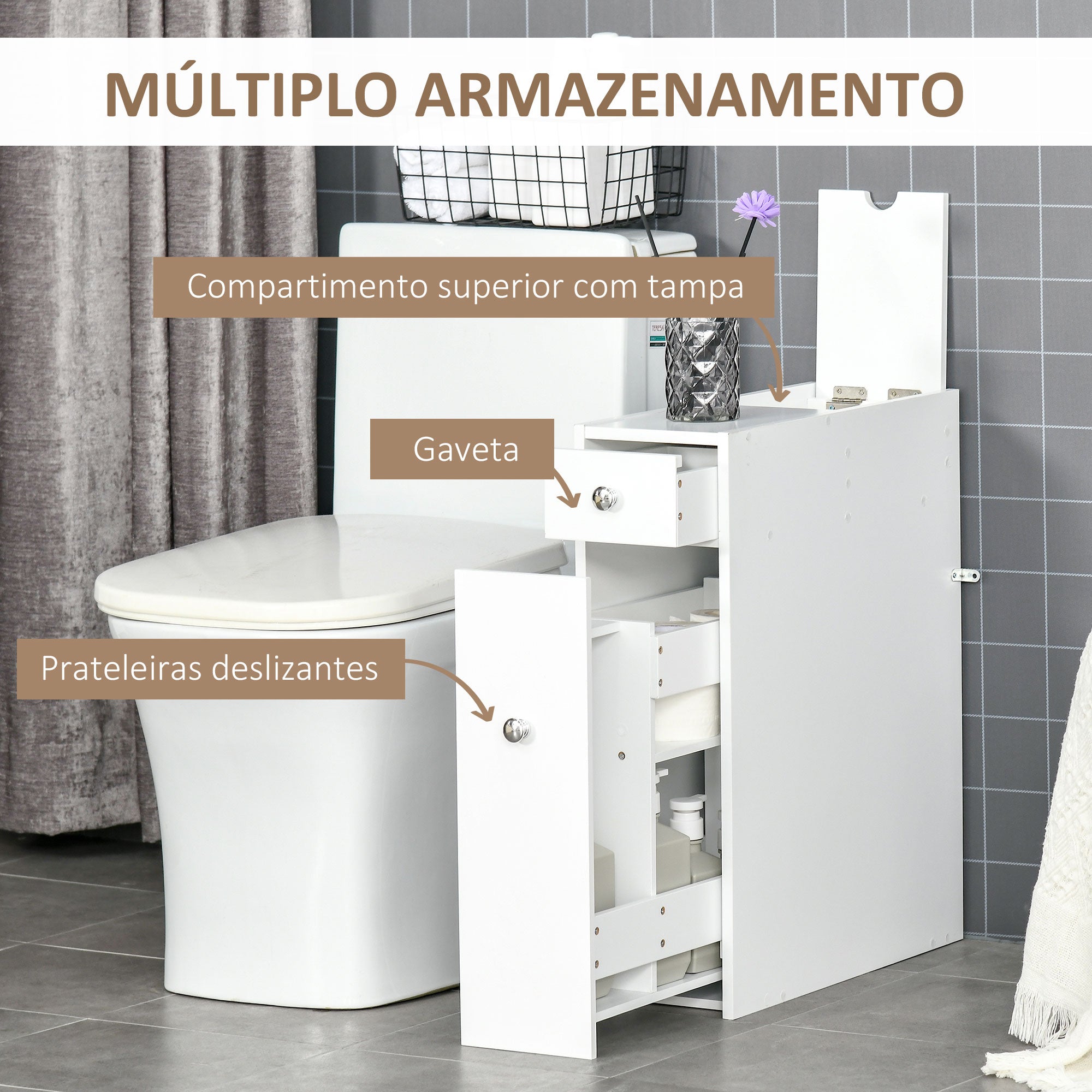 Armário de Casa de Banho Compacto 17x48x58cm - Branco