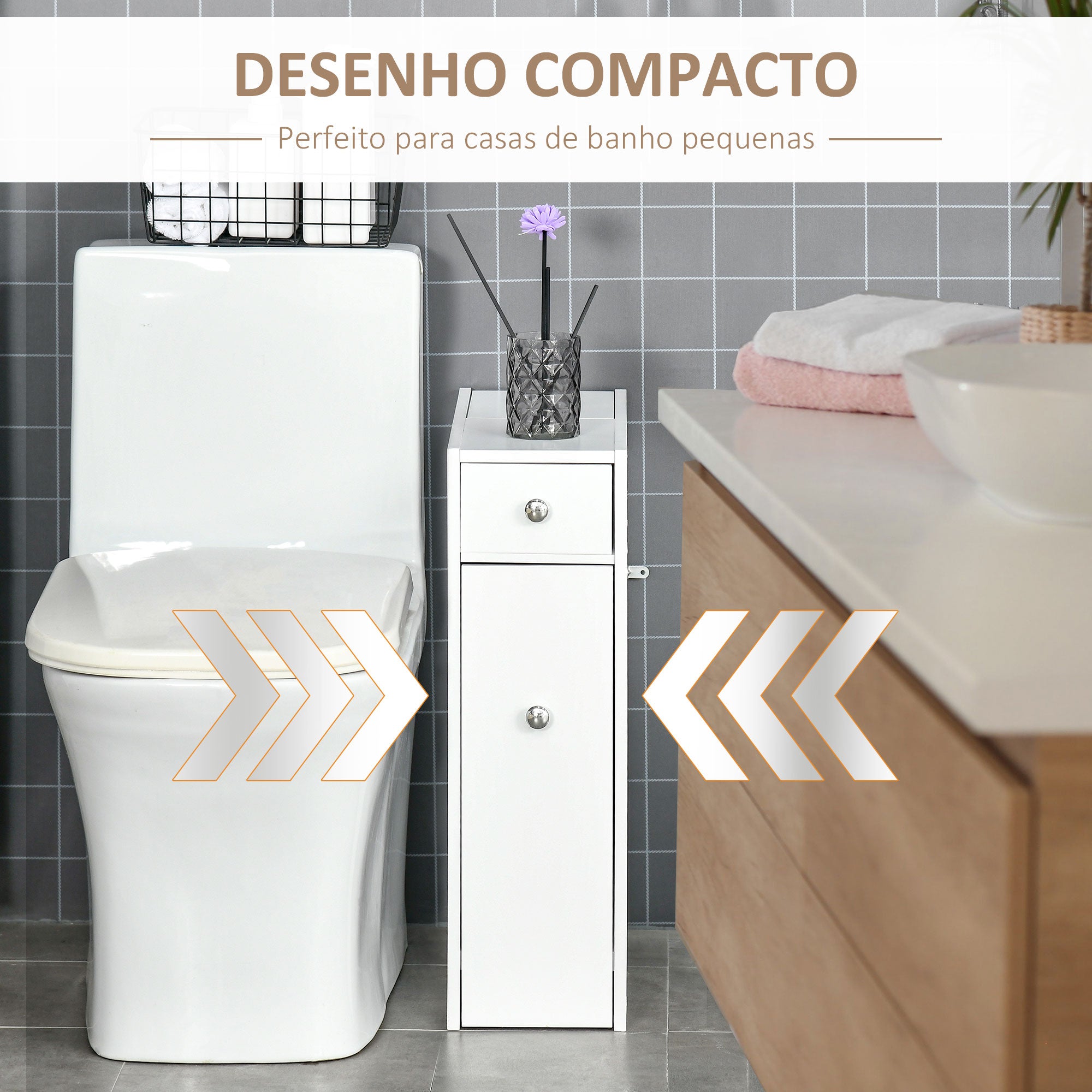 Armário de Casa de Banho Compacto 17x48x58cm - Branco