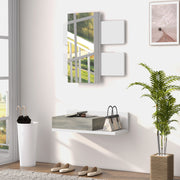 Conjunto de Móveis de Entrada com Espelho e Gaveta Suspensa – 75x3,5x75 cm – Branco e Cinza – MDF e vidro