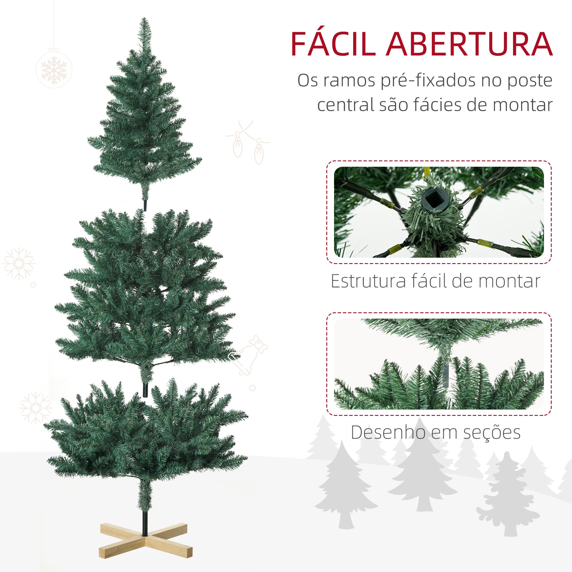 Árvore de Natal Artificial – 180 cm – Verde – PVC, Aço e Madeira