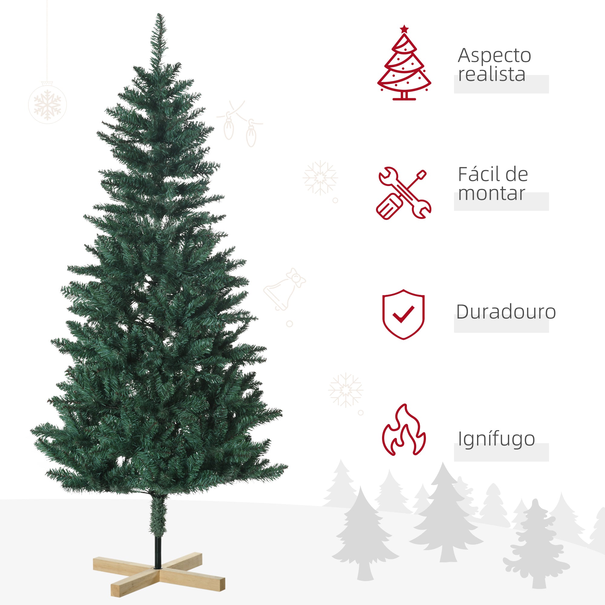Árvore de Natal Artificial – 180 cm – Verde – PVC, Aço e Madeira
