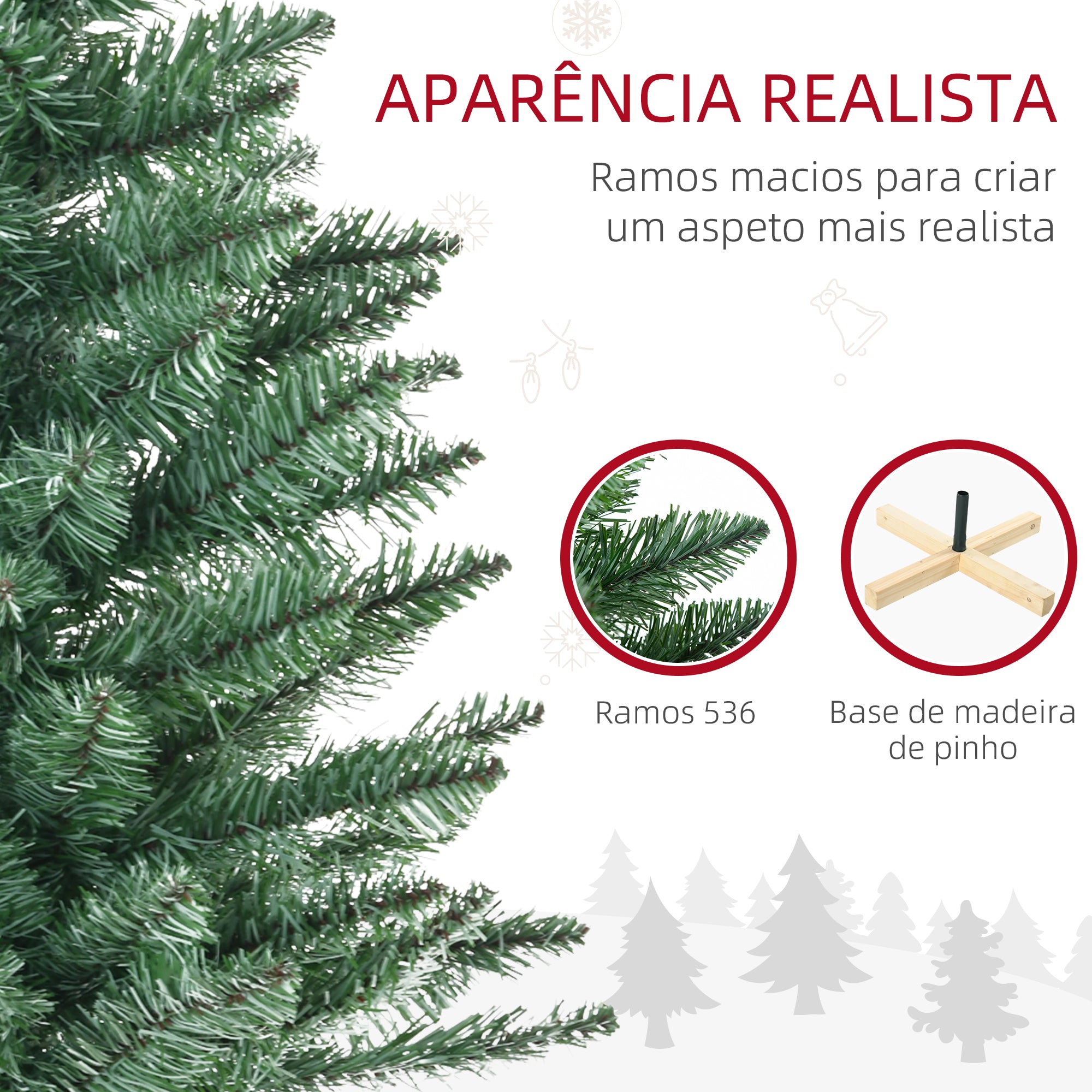 Árvore de Natal Artificial – 180 cm – Verde – PVC, Aço e Madeira