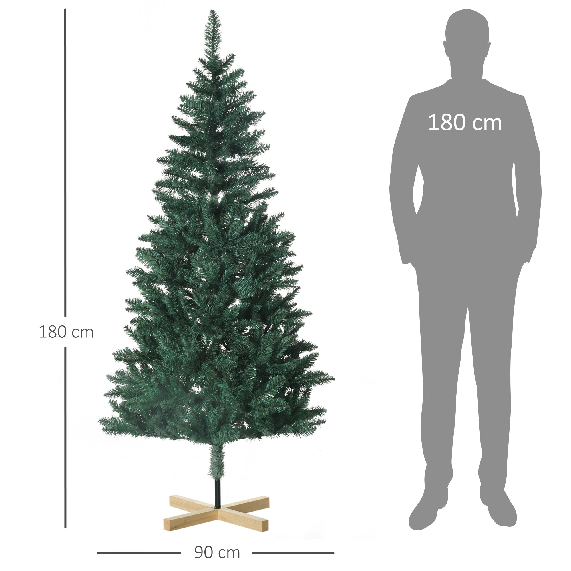 Árvore de Natal Artificial – 180 cm – Verde – PVC, Aço e Madeira