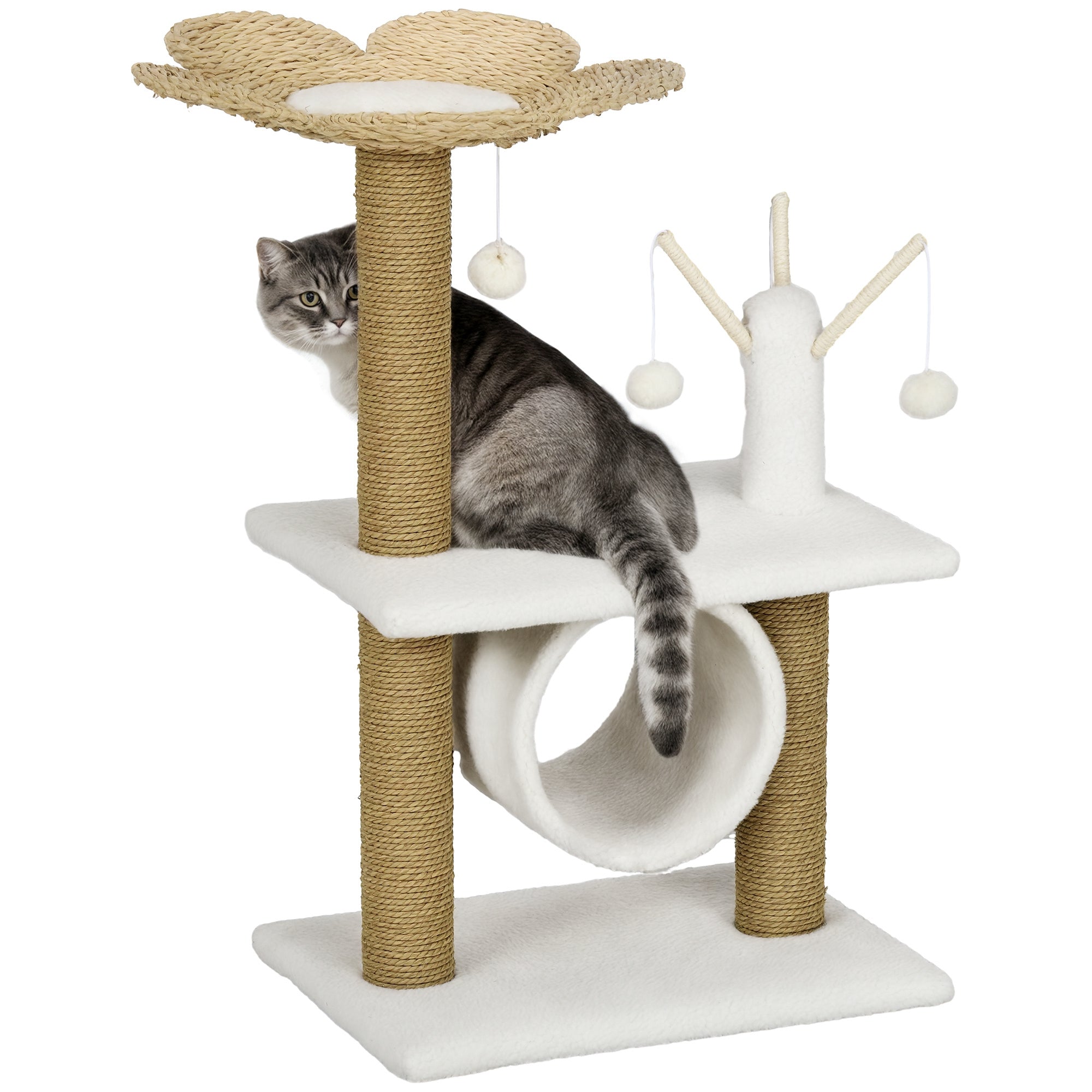 Árvore Arranhador para Gatos Médios 56x40x91cm Branco e Bege
