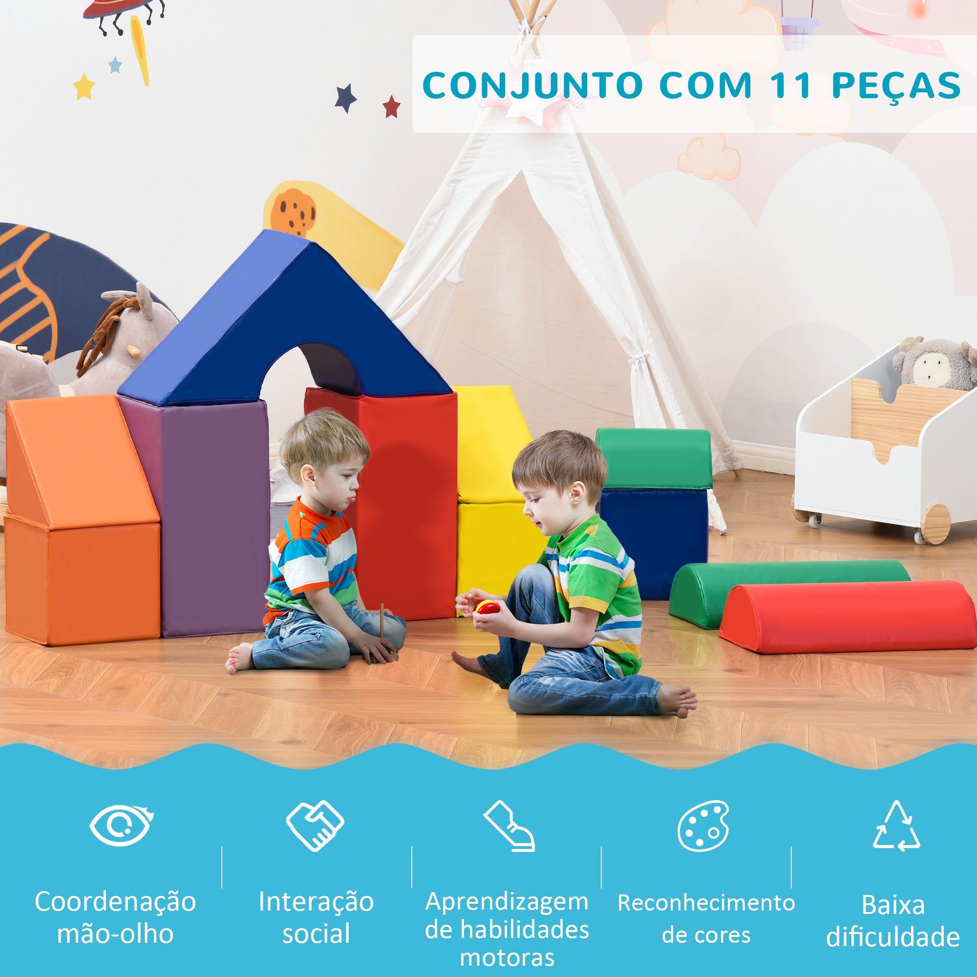 Conjunto de Blocos de Espuma – 50x50x25 cm – Multicor – Couro sintético e espuma EPE