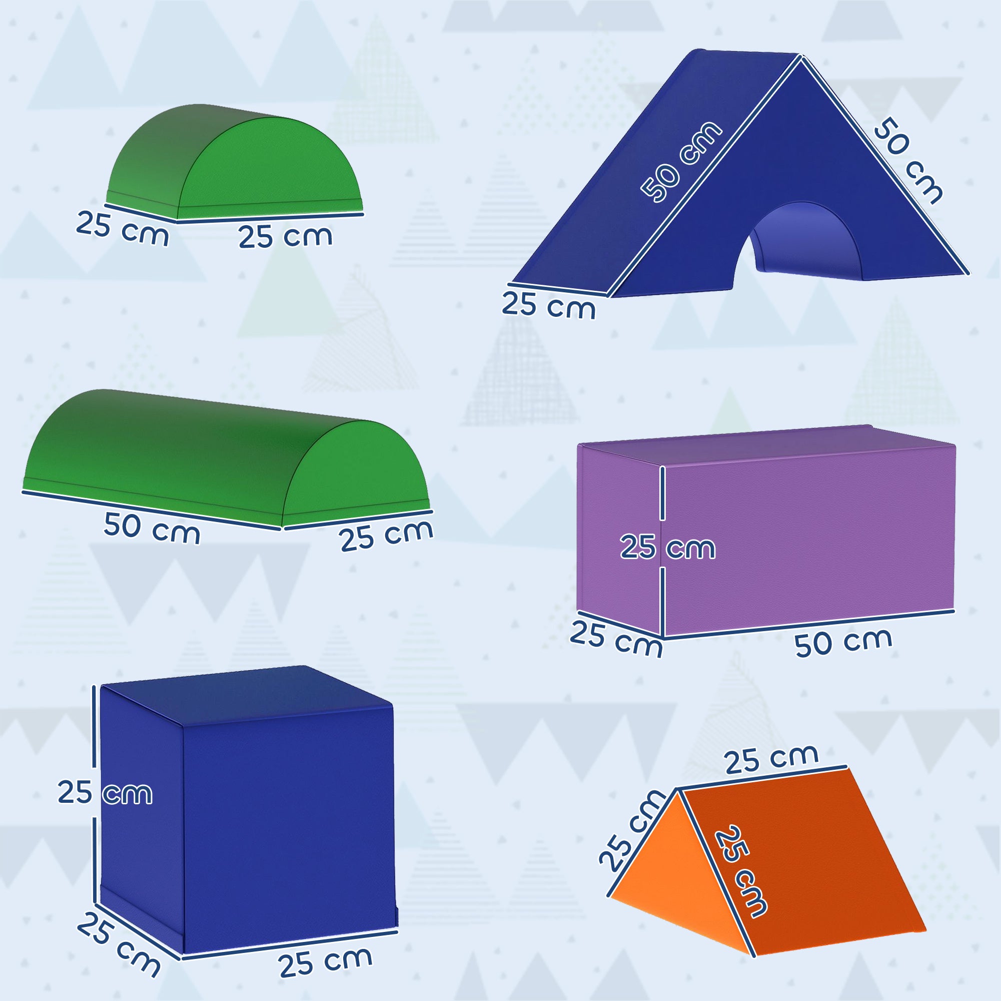 Conjunto de Blocos de Espuma – 50x50x25 cm – Multicor – Couro sintético e espuma EPE