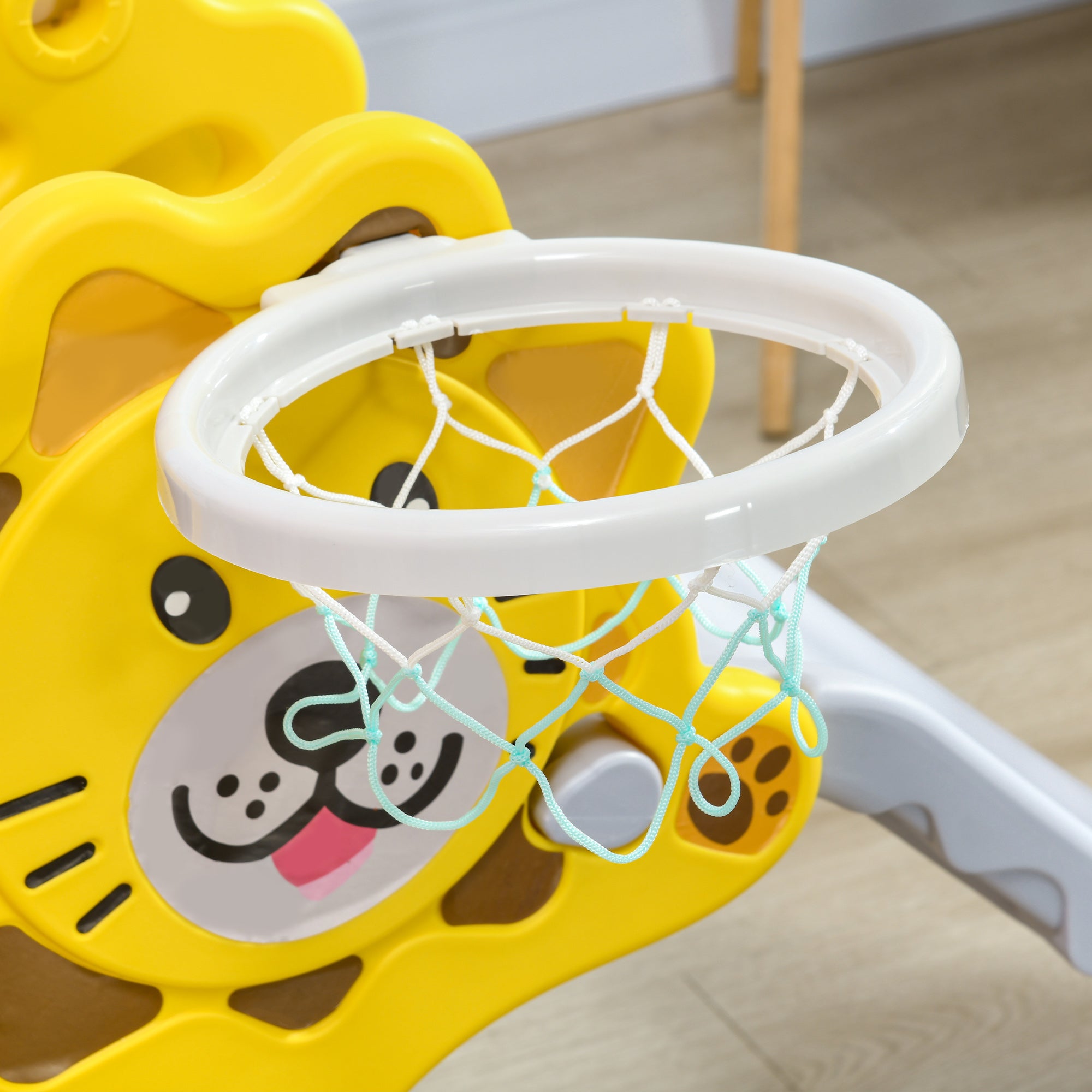 Escorrega para Crianças 2 em 1 com Cesta de Basquetebol - 131x50x74 cm - Amarelo