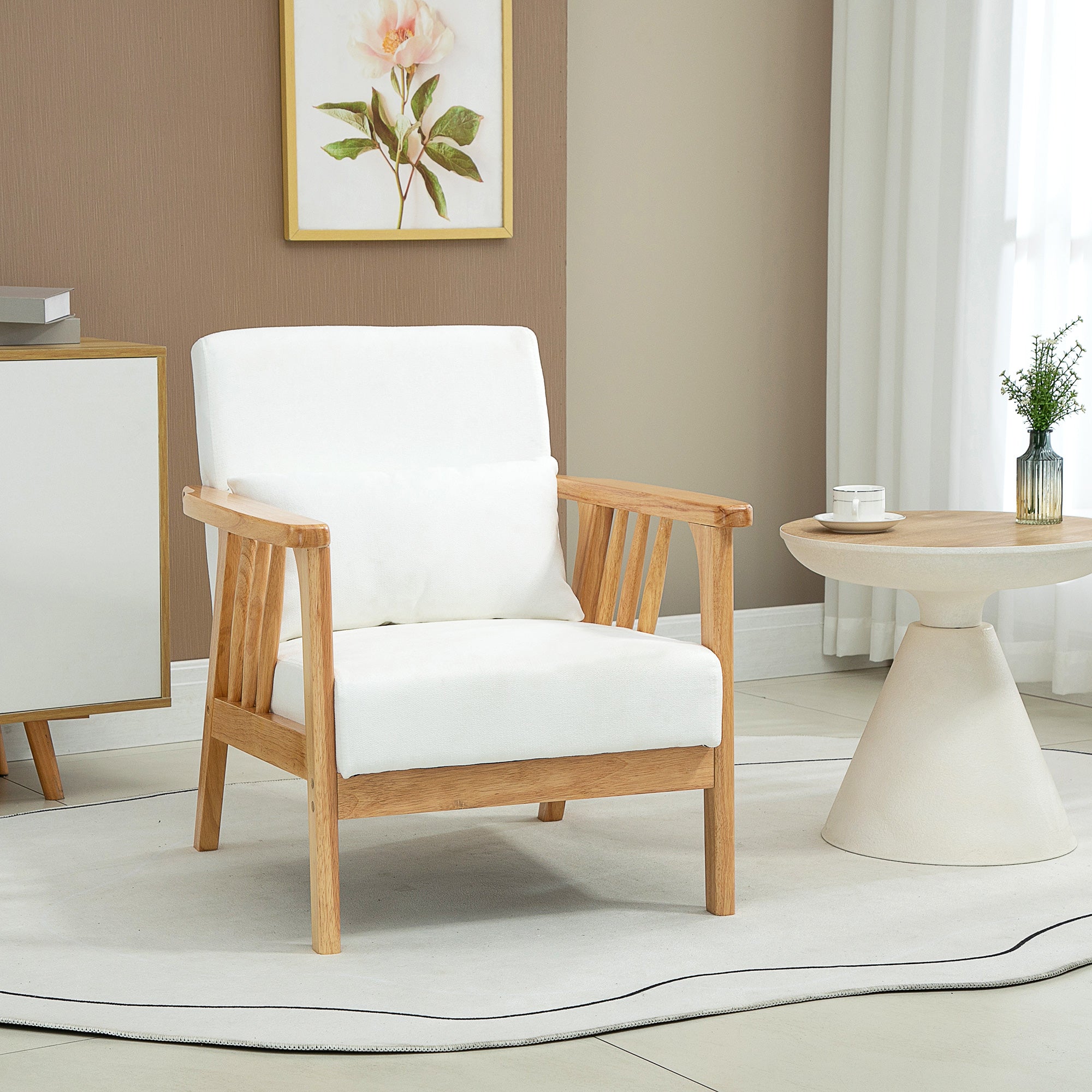 Poltrona de Sala de Estar – 68x75x78 cm – Creme Branco – Veludo