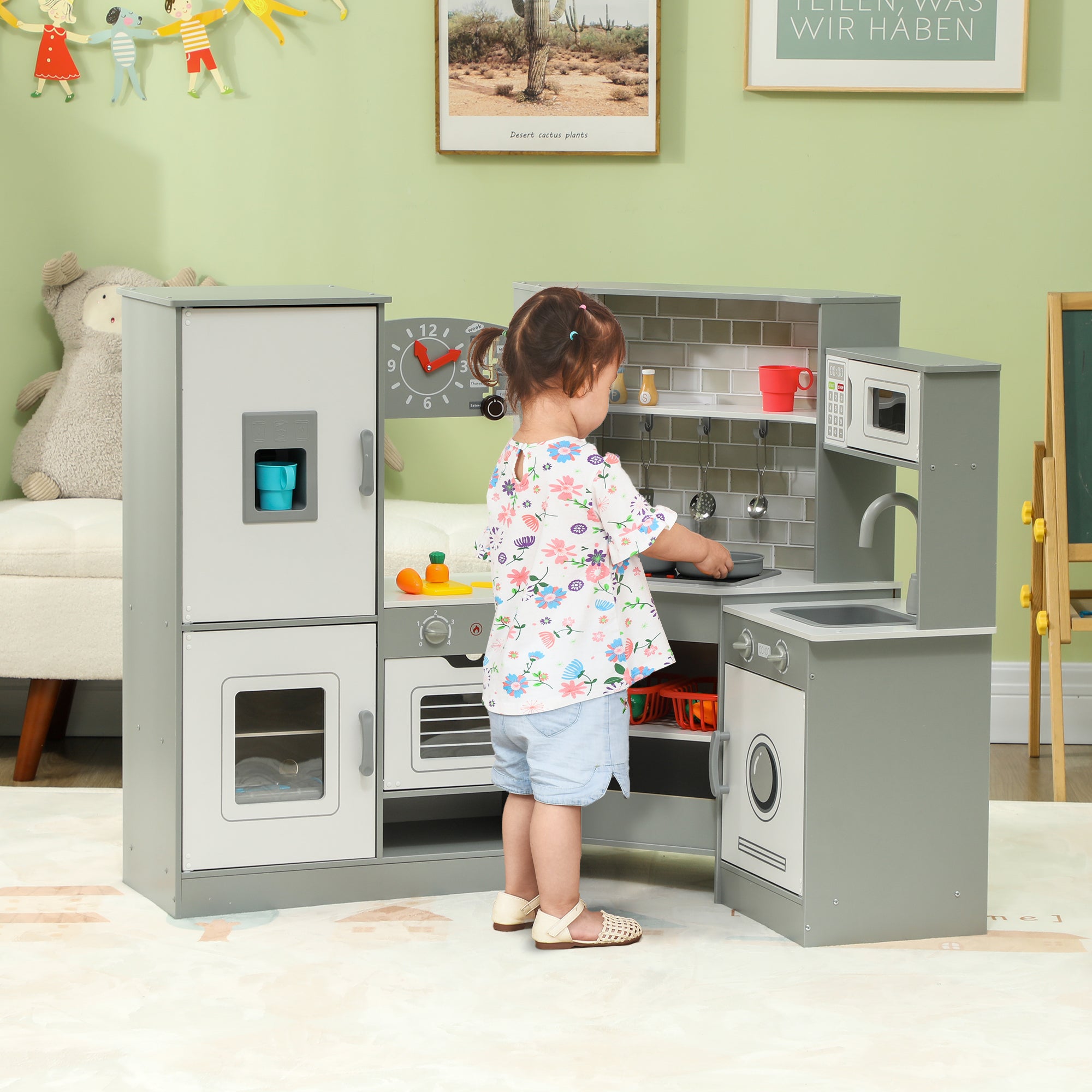 Cozinha de Madeira para Crianças 110x80x91 cm Cinza e Branco