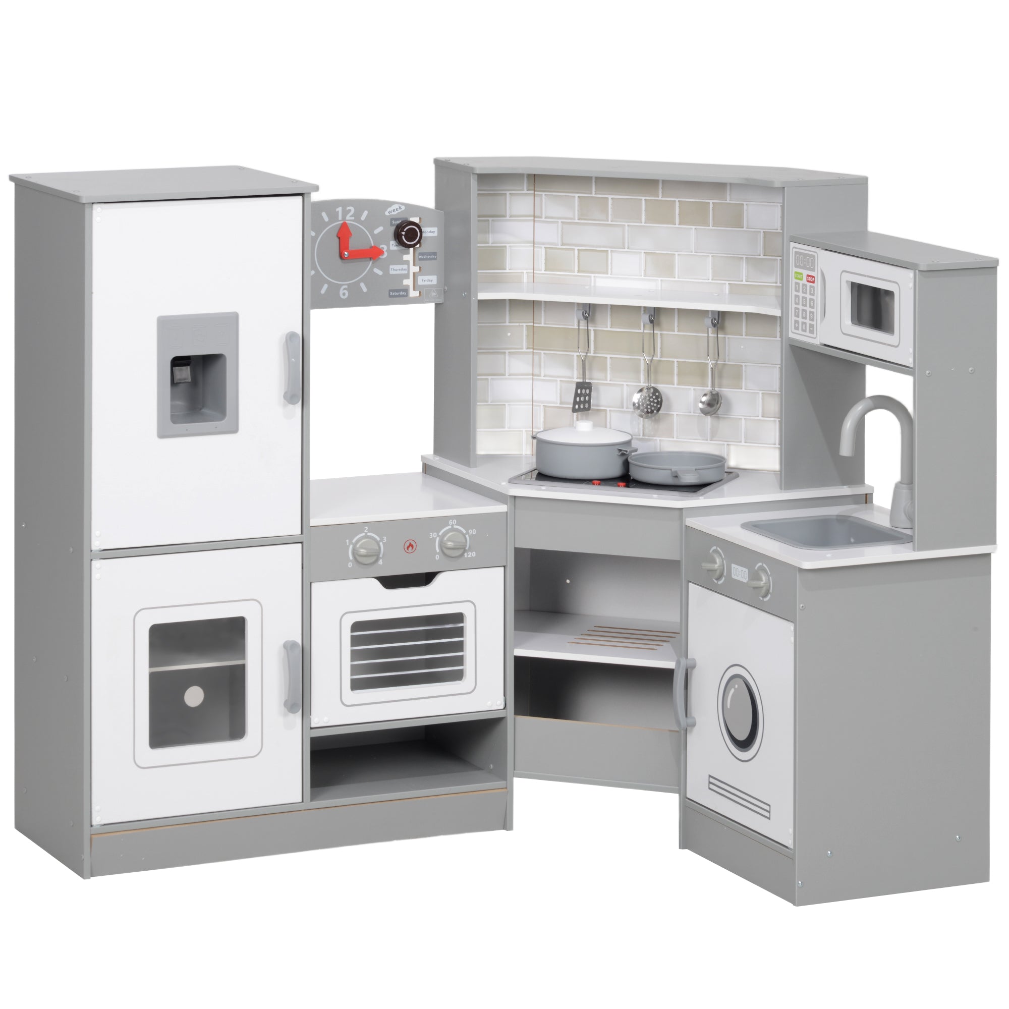 Cozinha de Madeira para Crianças 110x80x91 cm Cinza e Branco