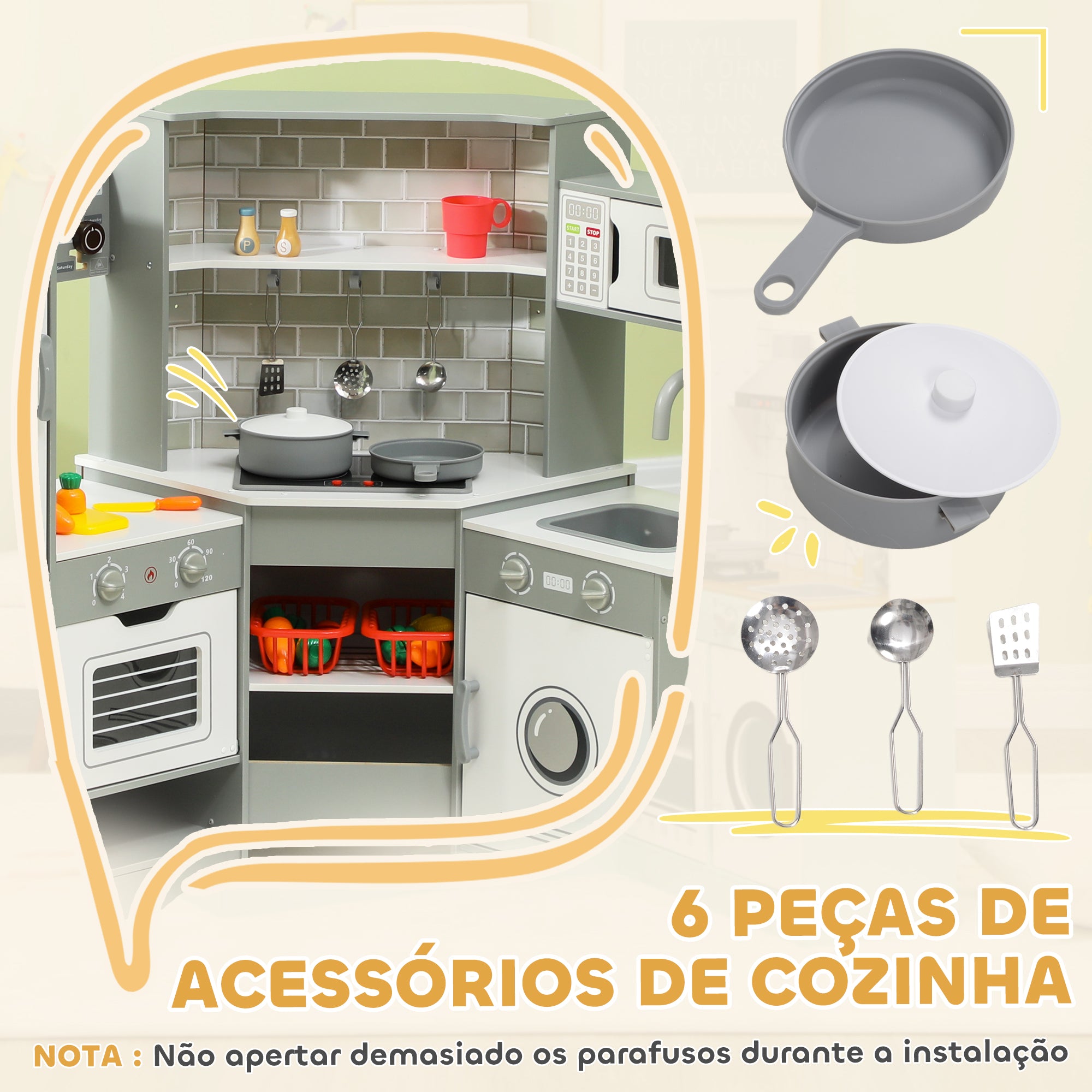 Cozinha de Madeira para Crianças 110x80x91 cm Cinza e Branco