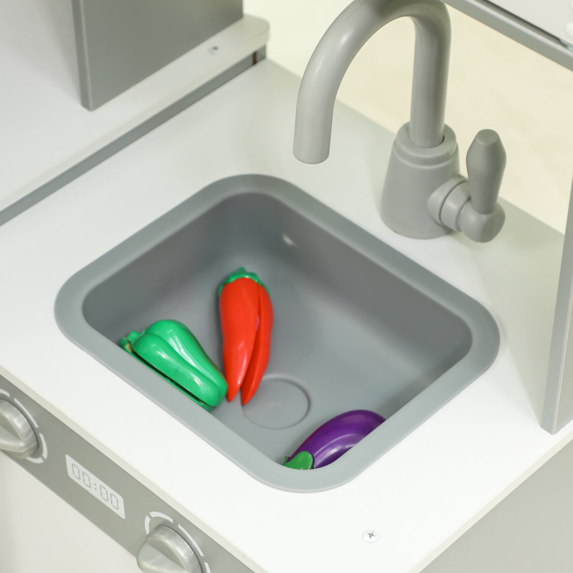 Cozinha de Madeira para Crianças 110x80x91 cm Cinza e Branco