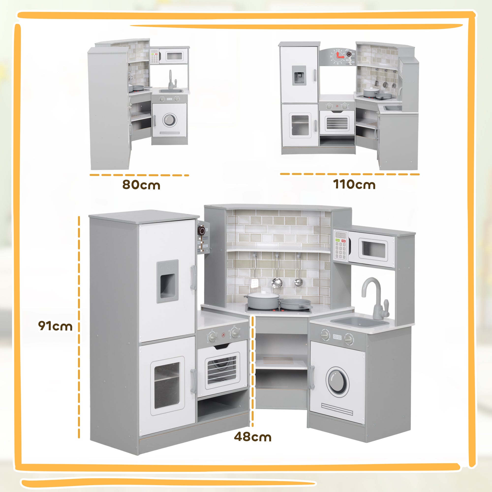 Cozinha de Madeira para Crianças 110x80x91 cm Cinza e Branco