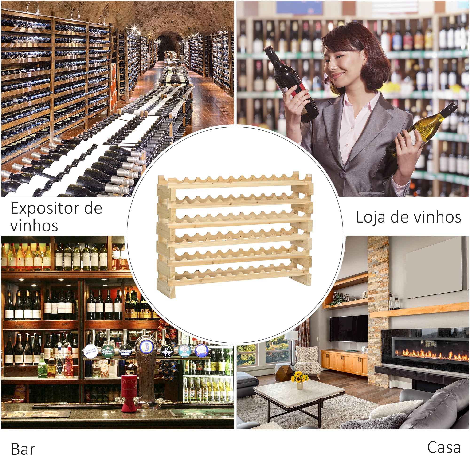 Suporte para Garrafas de Vinho 114x28x80 cm Cor de Madeira Natural